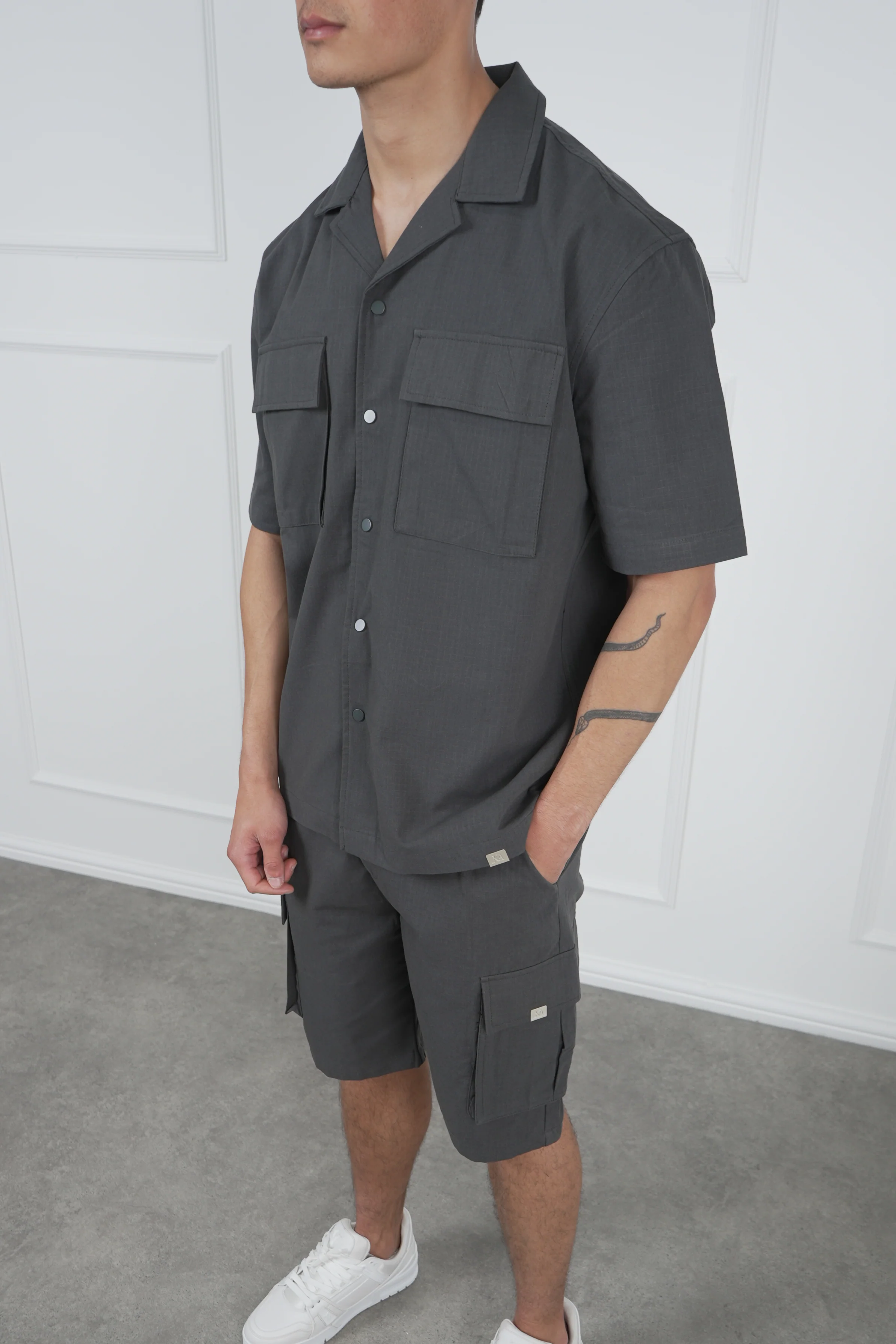 Boxy Ripstop Oversized Shirt - Charcoal - Image 2