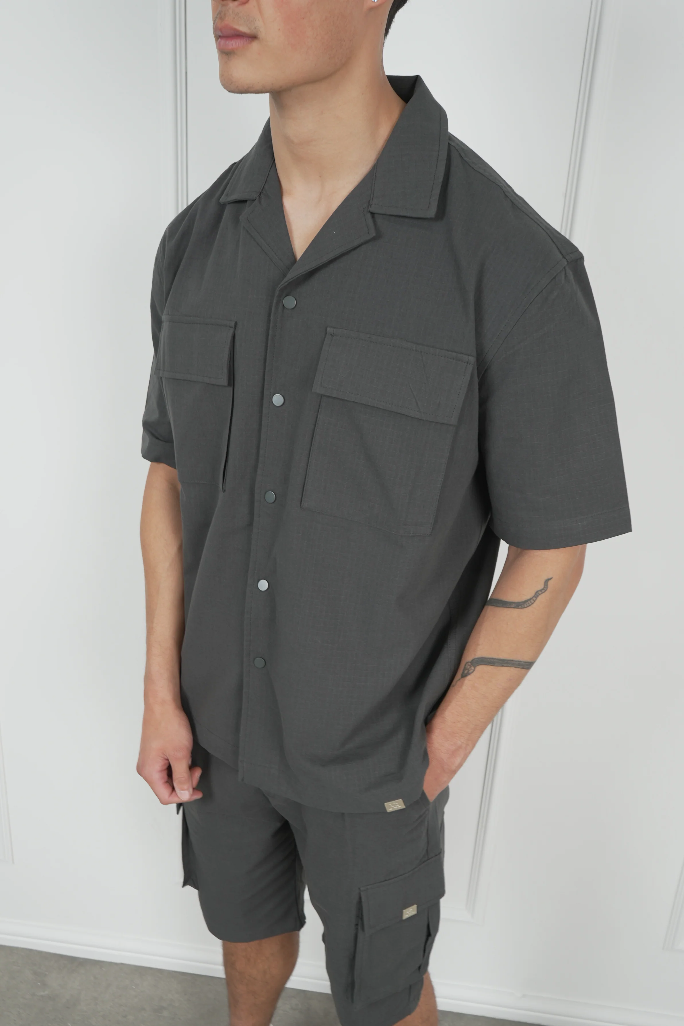 Boxy Ripstop Oversized Shirt - Charcoal - Image 5