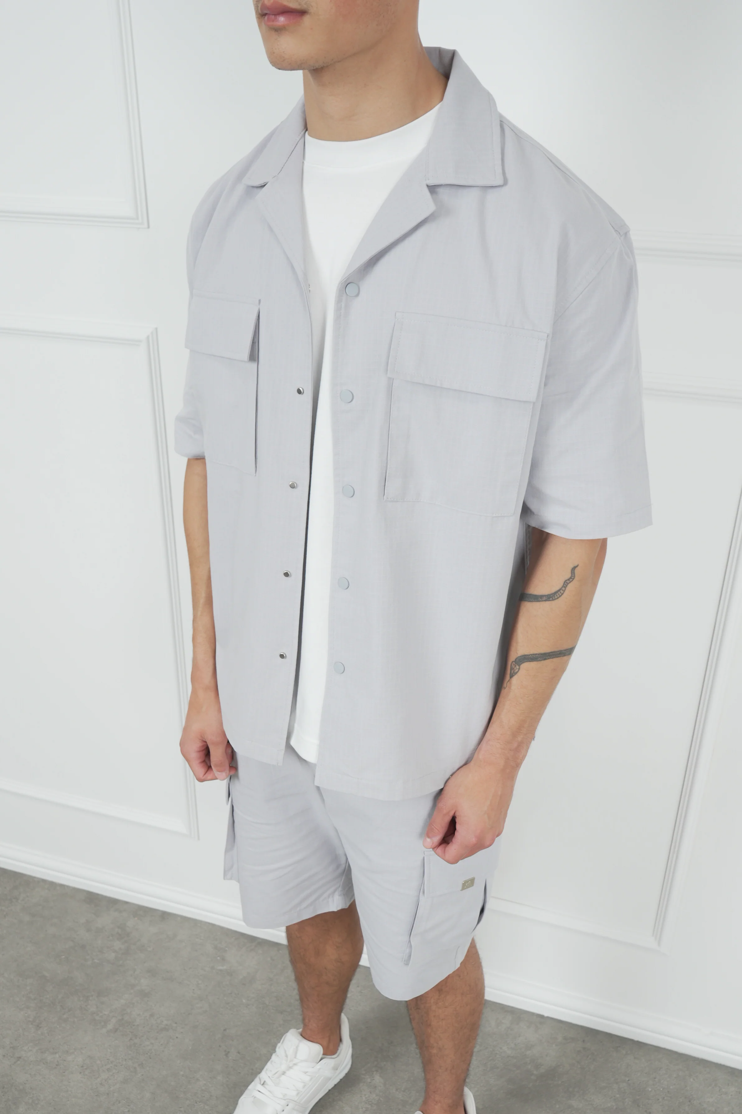 Boxy Ripstop Oversized Shirt - Light Grey - Image 2