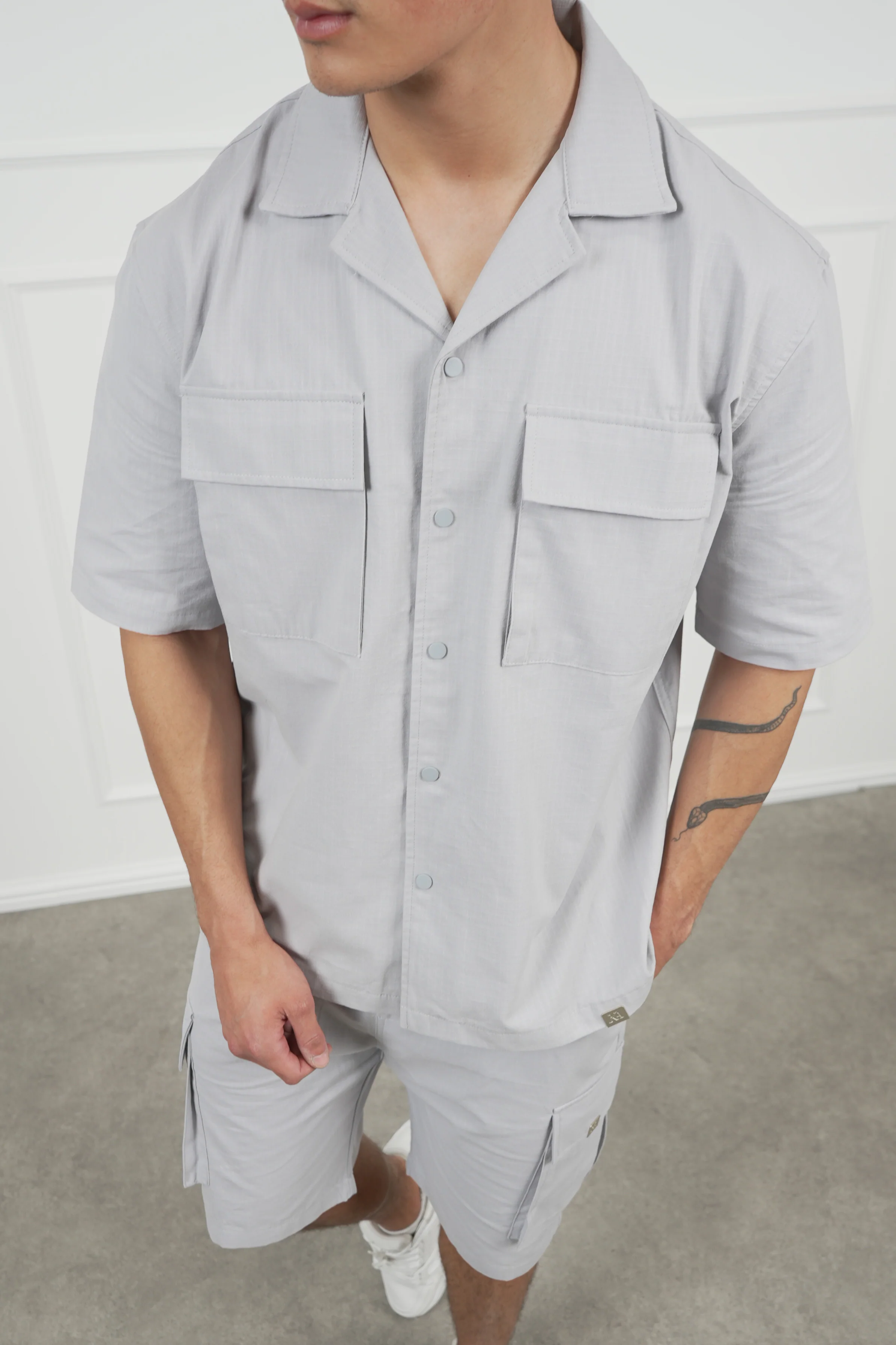 Boxy Ripstop Oversized Shirt - Light Grey - Image 3