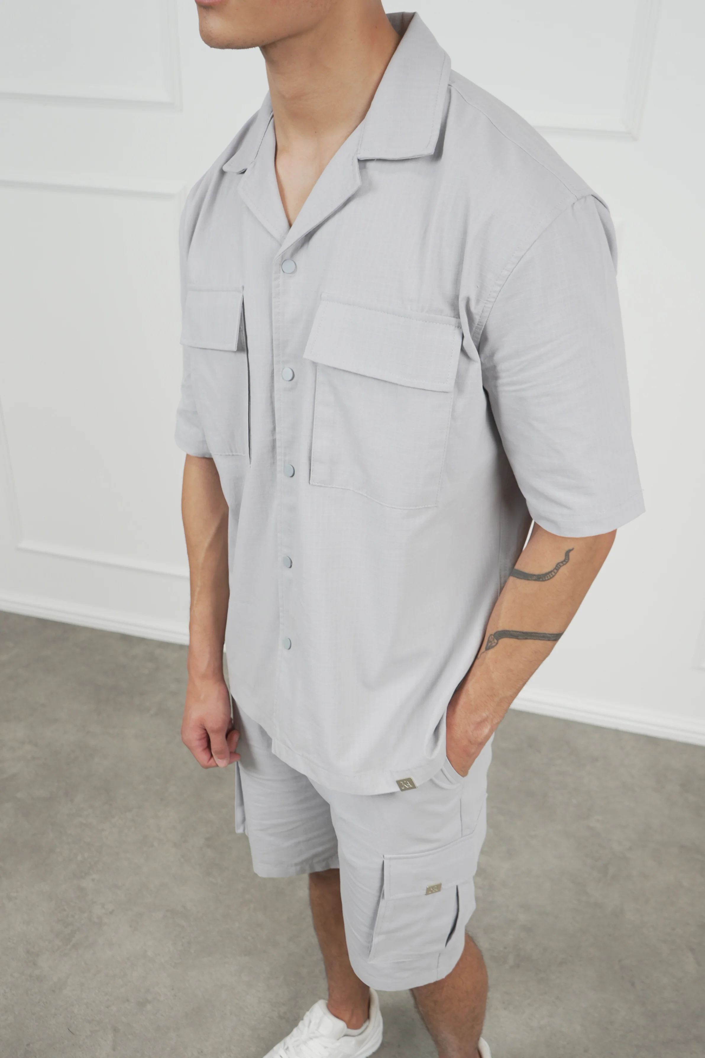 Boxy Ripstop Oversized Shirt - Light Grey - Image 4