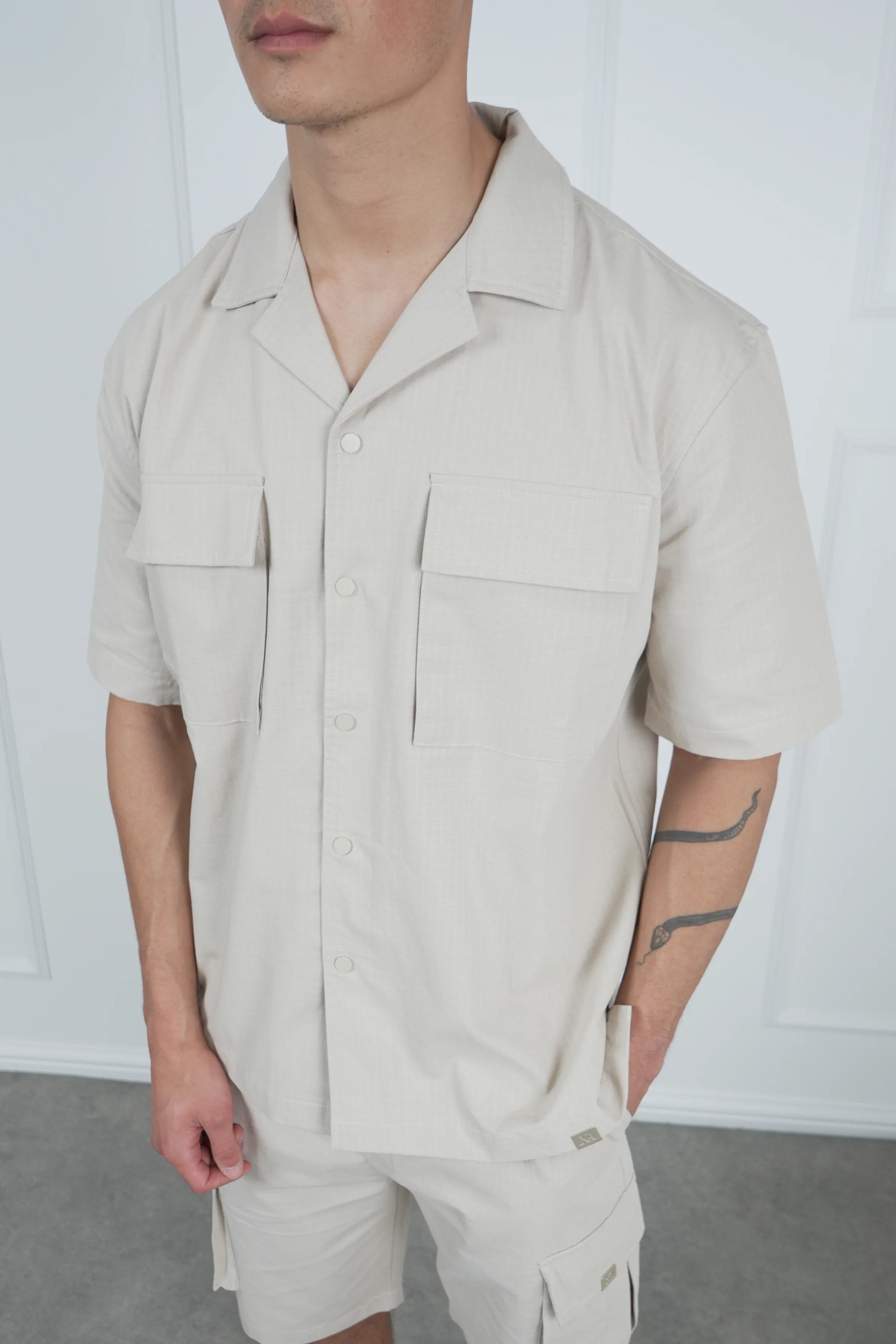 Boxy Ripstop Oversized Shirt - Stone