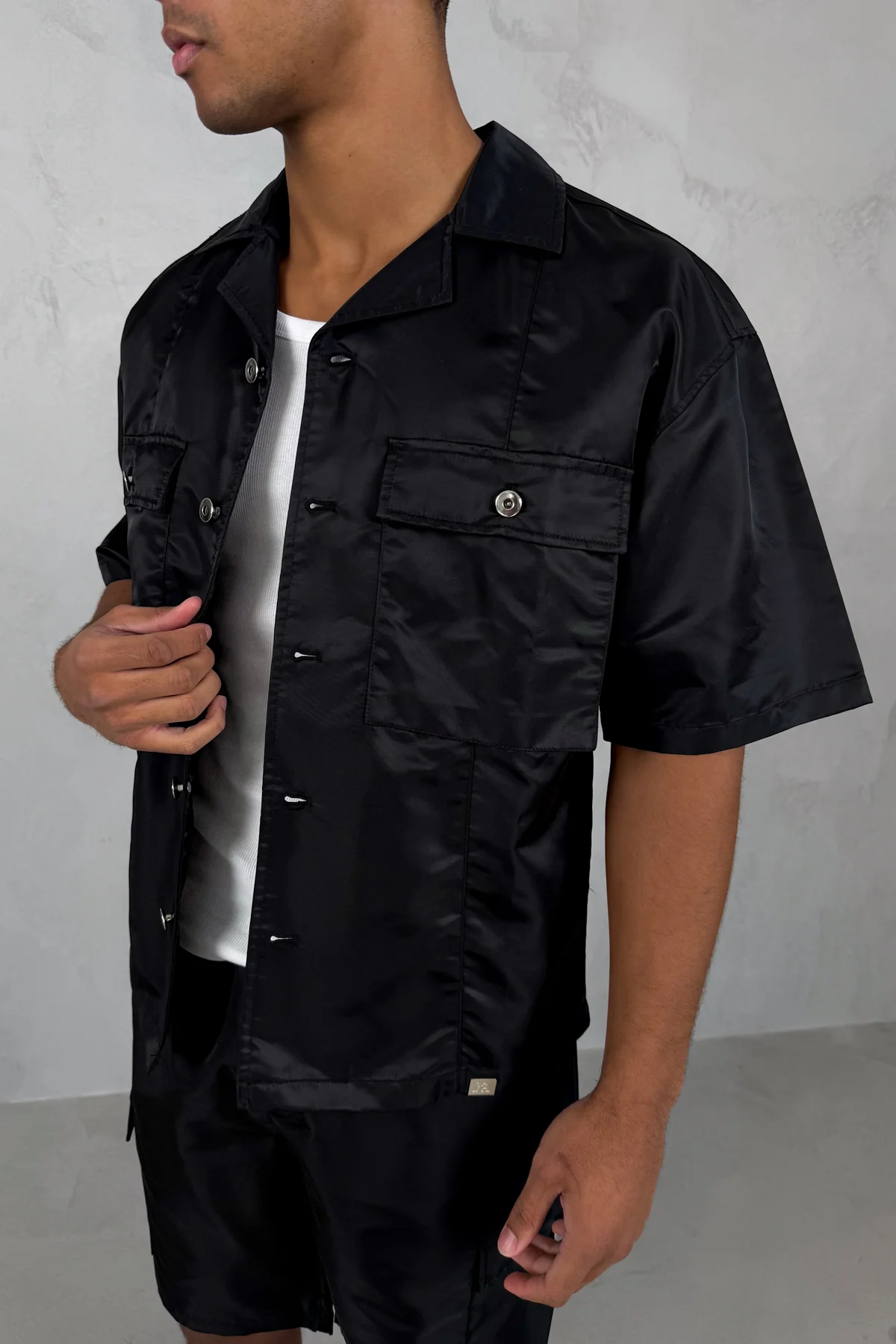 Boxy Nylon Oversized Shirt - Black