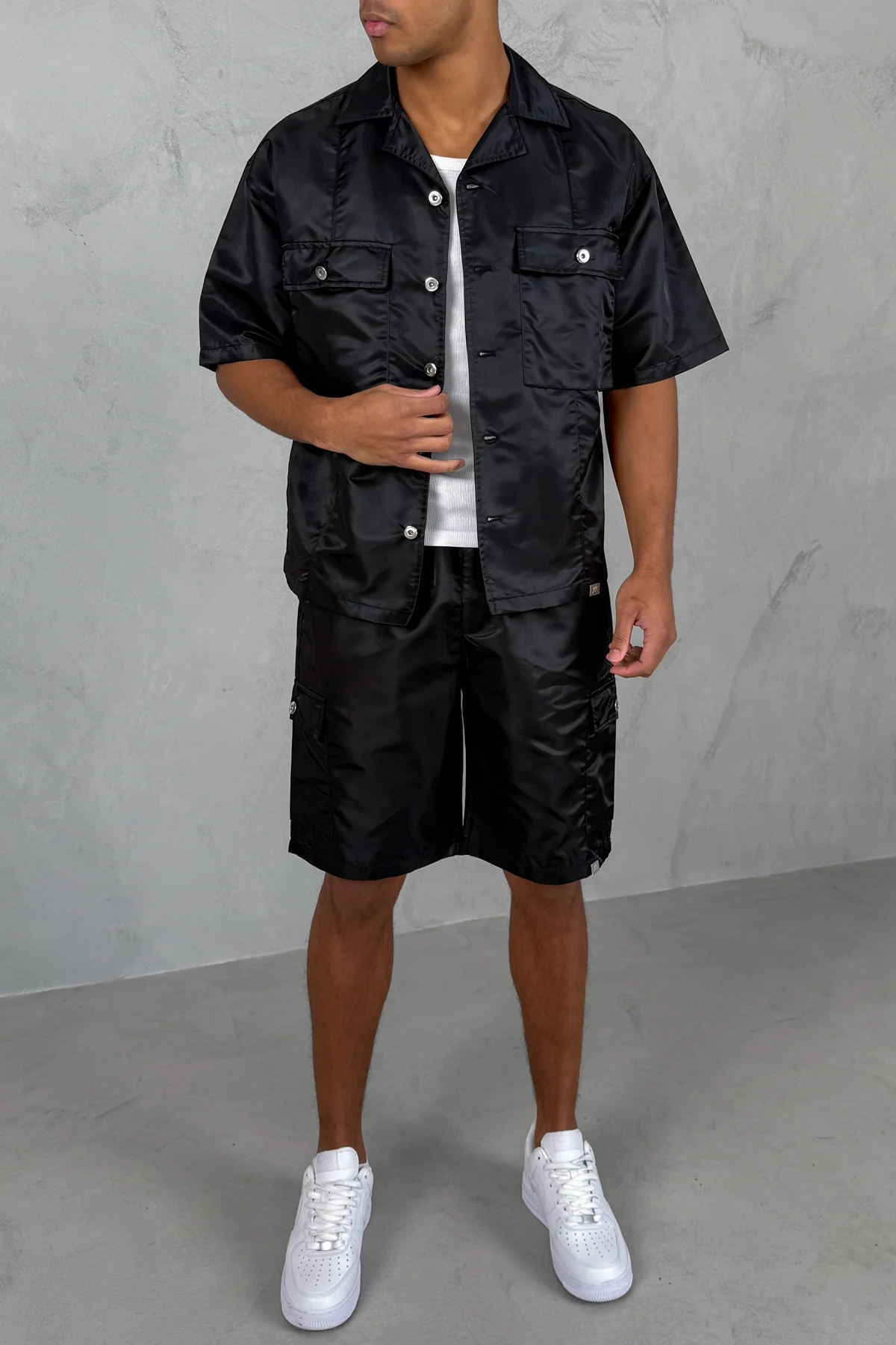 Boxy Nylon Oversized Shirt - Black - Image 2