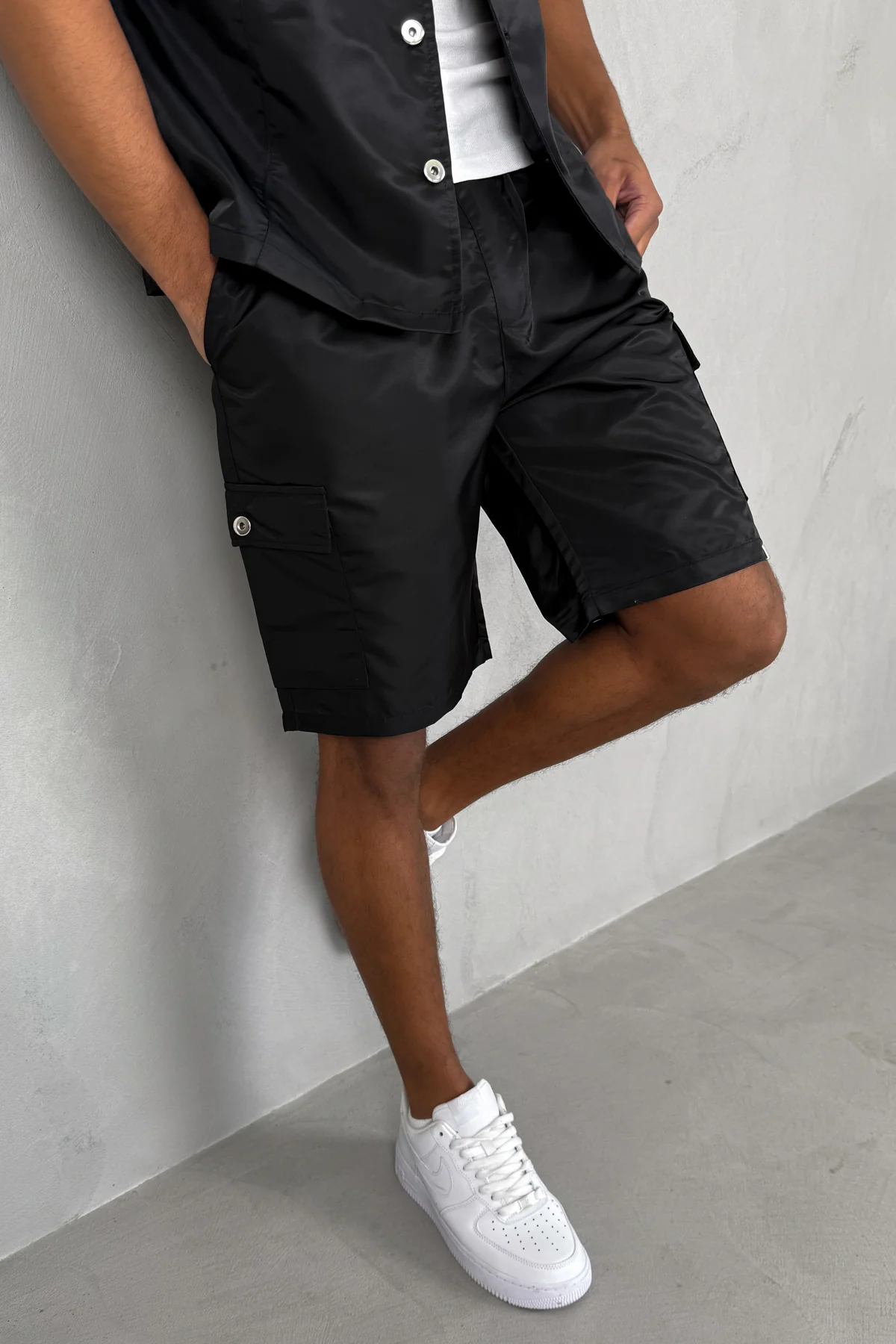 Boxy Nylon Oversized Shirt - Black - Image 4