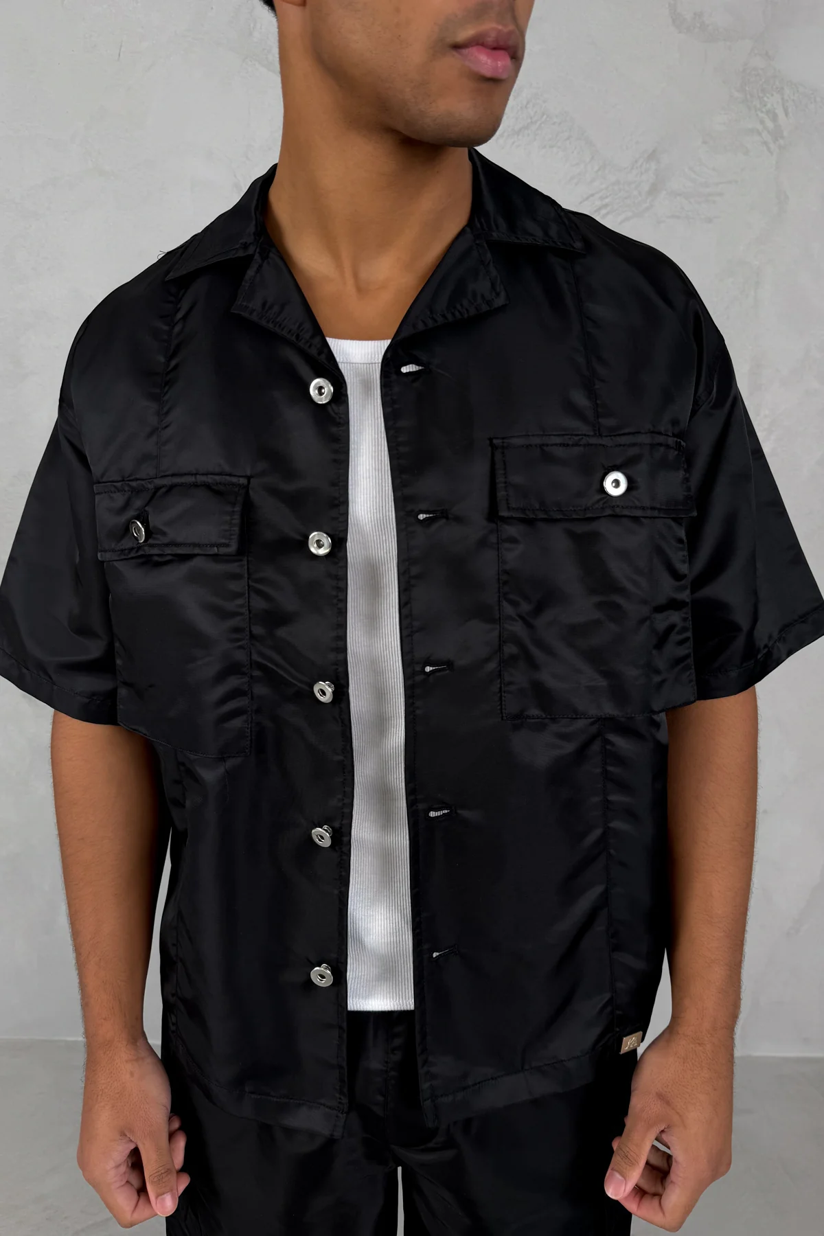 Boxy Nylon Oversized Shirt - Black - Image 5