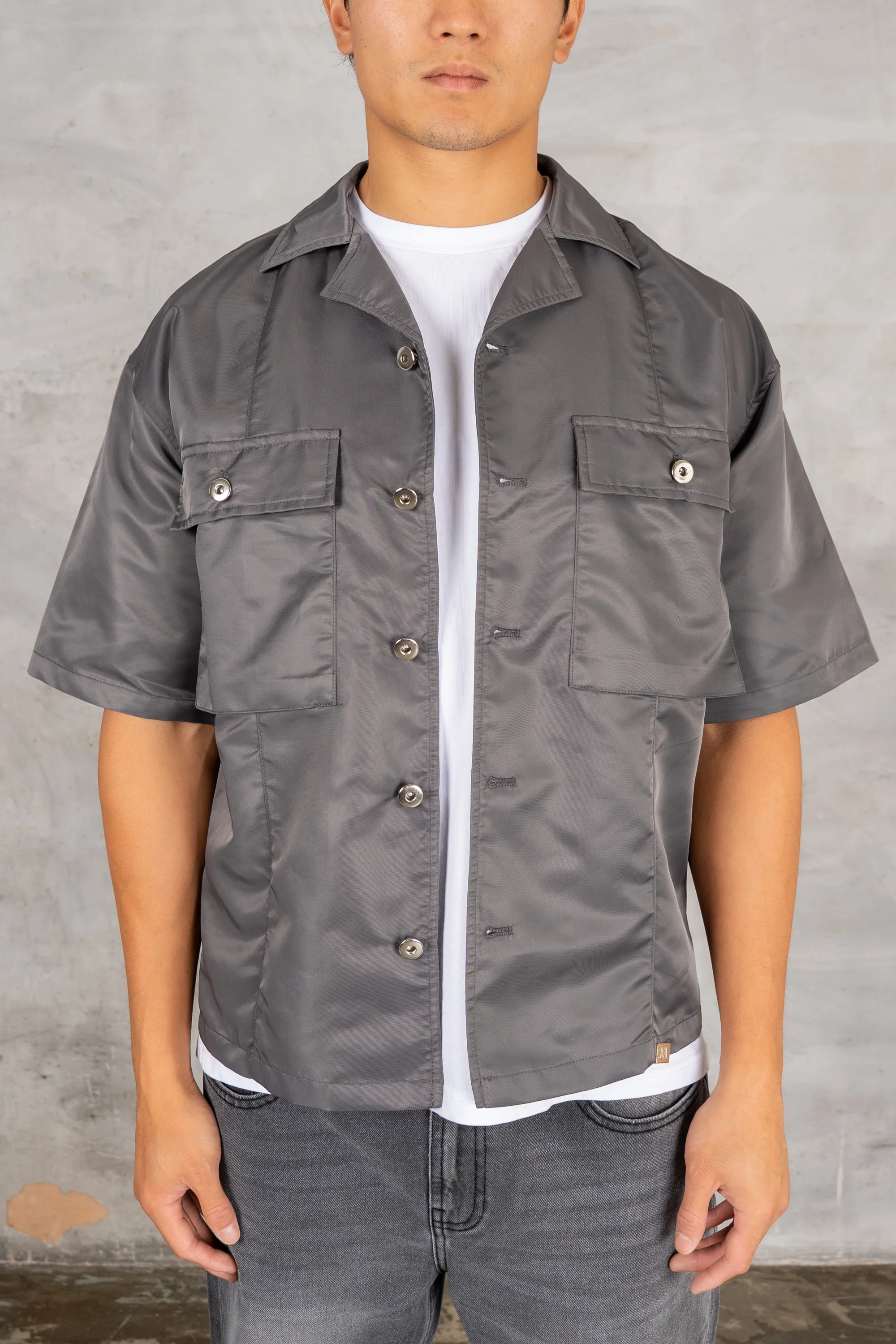 Boxy Nylon Oversized Shirt - Charcoal