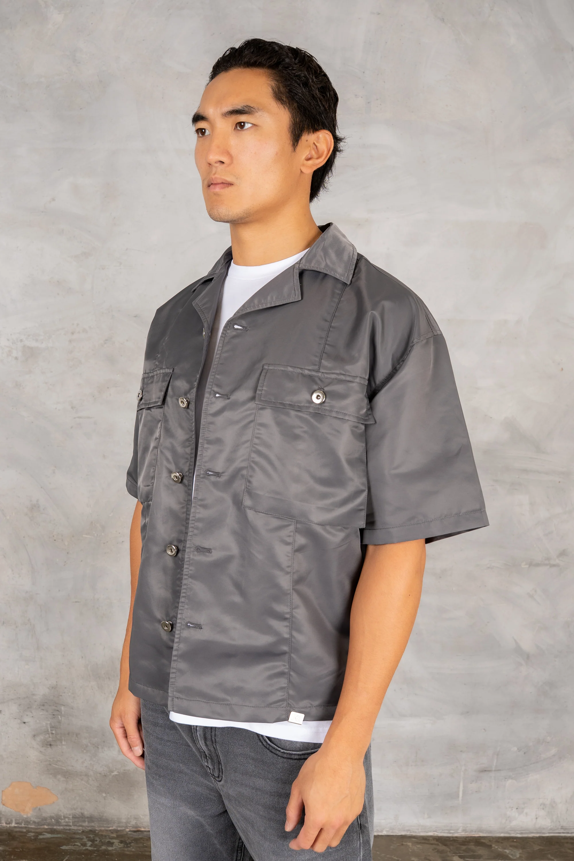 Boxy Nylon Oversized Shirt - Charcoal - Image 3