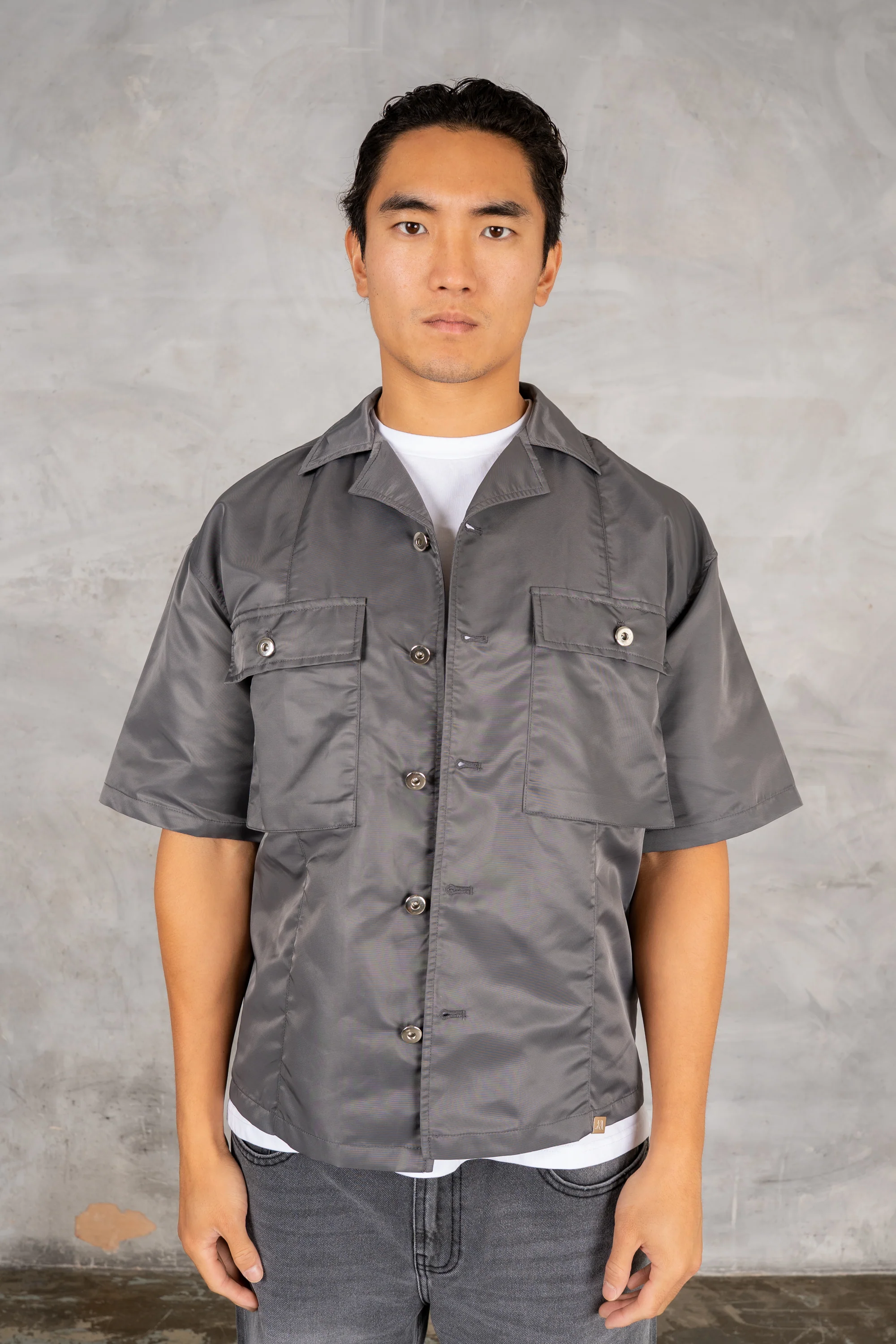 Boxy Nylon Oversized Shirt - Charcoal - Image 4