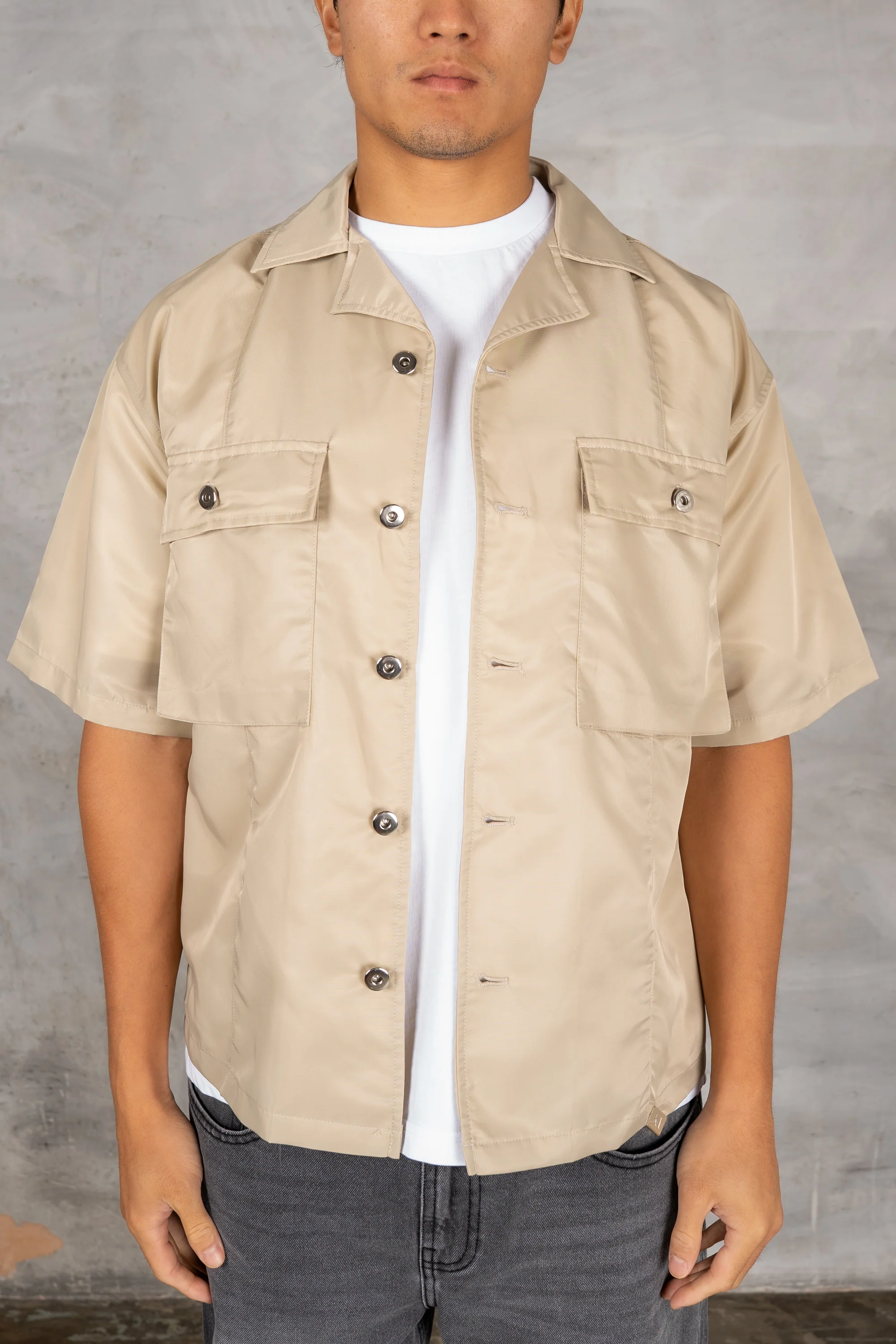 Boxy Nylon Oversized Shirt - Stone