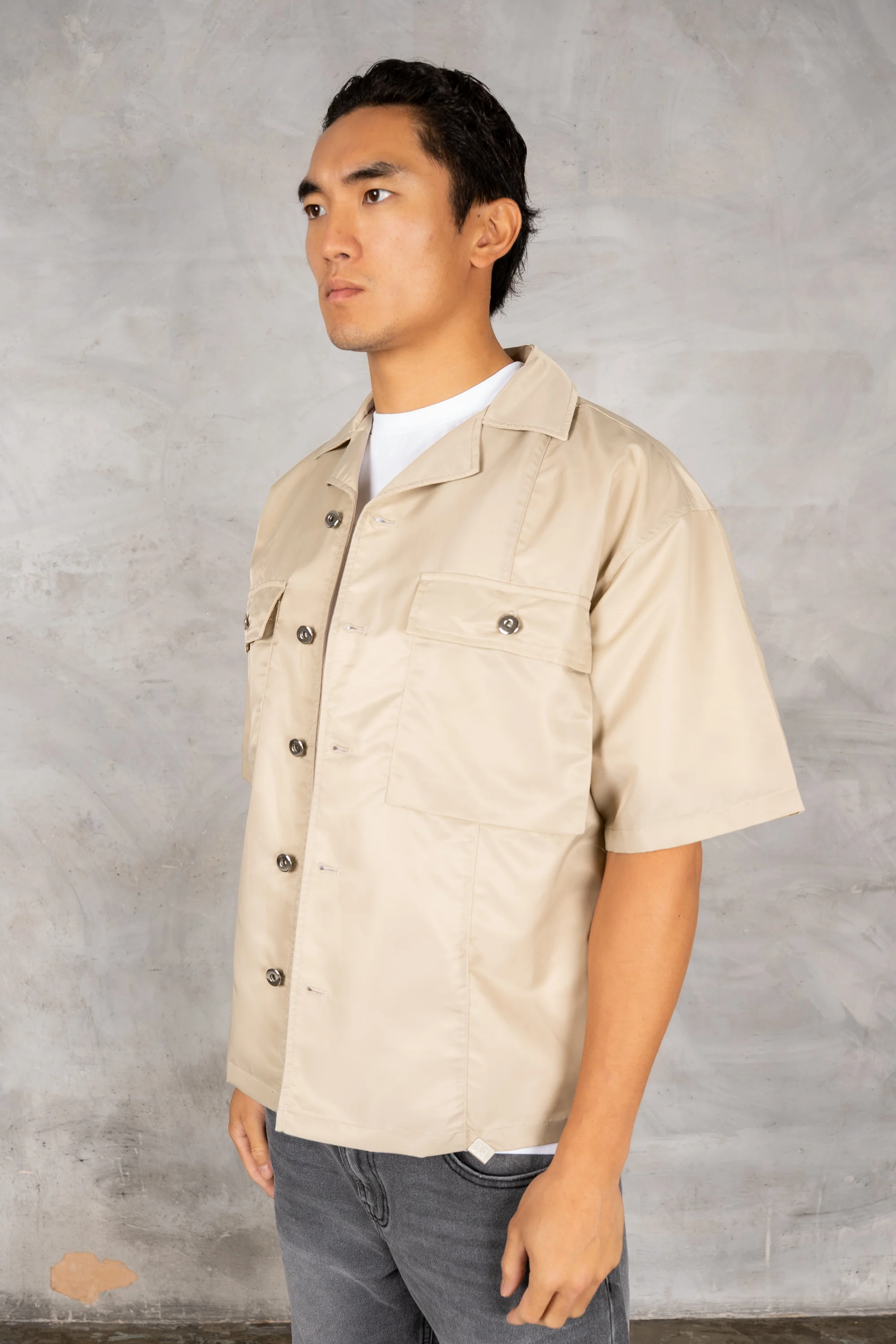 Boxy Nylon Oversized Shirt - Stone - Image 3