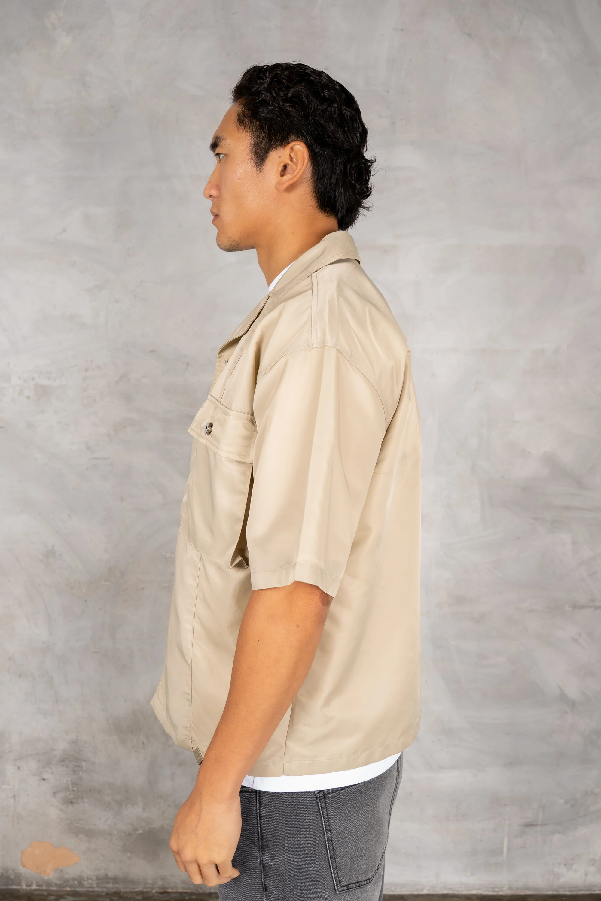 Boxy Nylon Oversized Shirt - Stone - Image 4