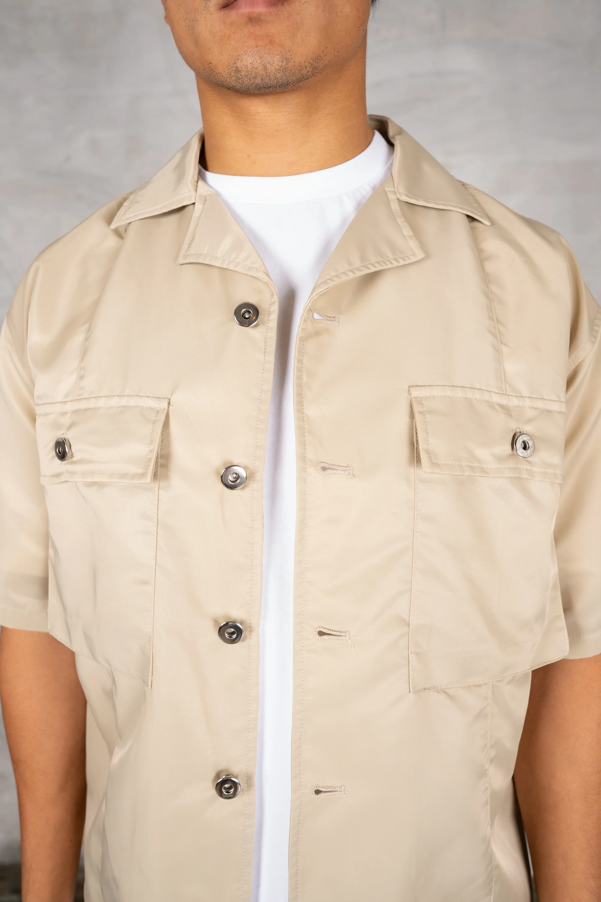 Boxy Nylon Oversized Shirt - Stone - Image 5