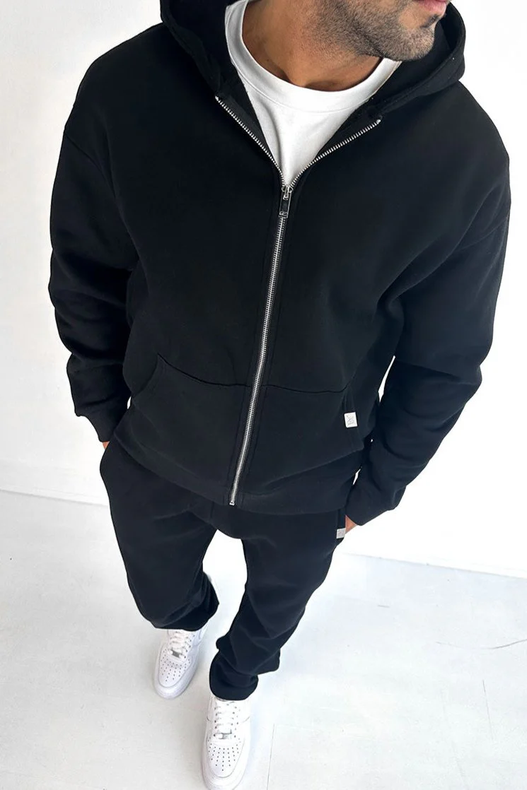 Essential Zip-Up Hoodie - Black - Image 3