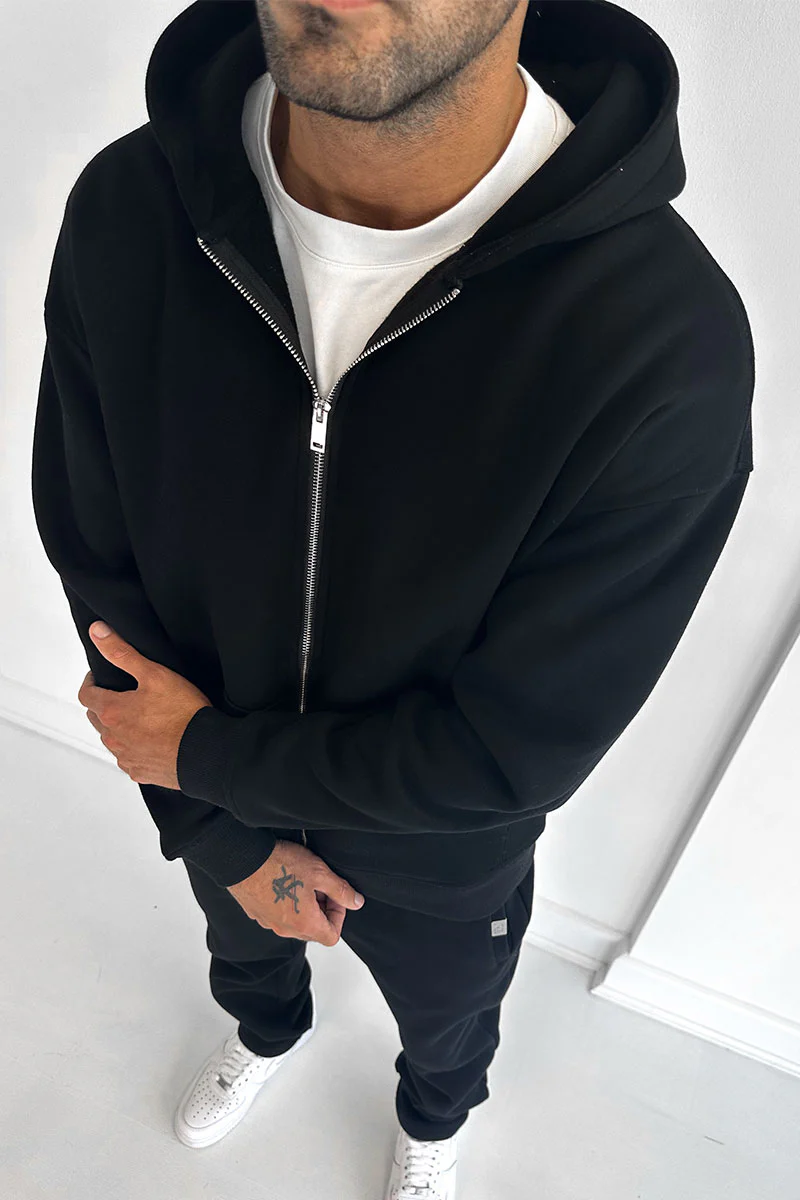 Essential Zip-Up Hoodie - Black - Image 4