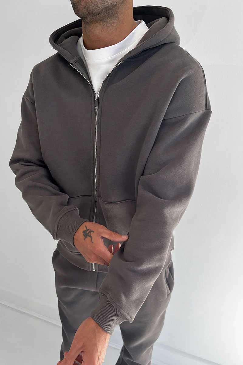 Essential Zip-Up Hoodie - Charcoal - Image 3
