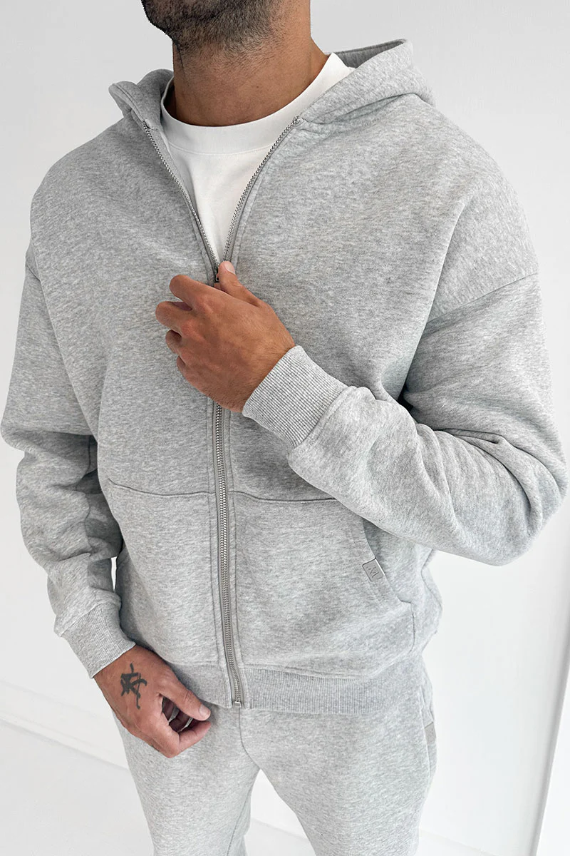 Essential Zip-Up Hoodie - Grey Marl - Image 3