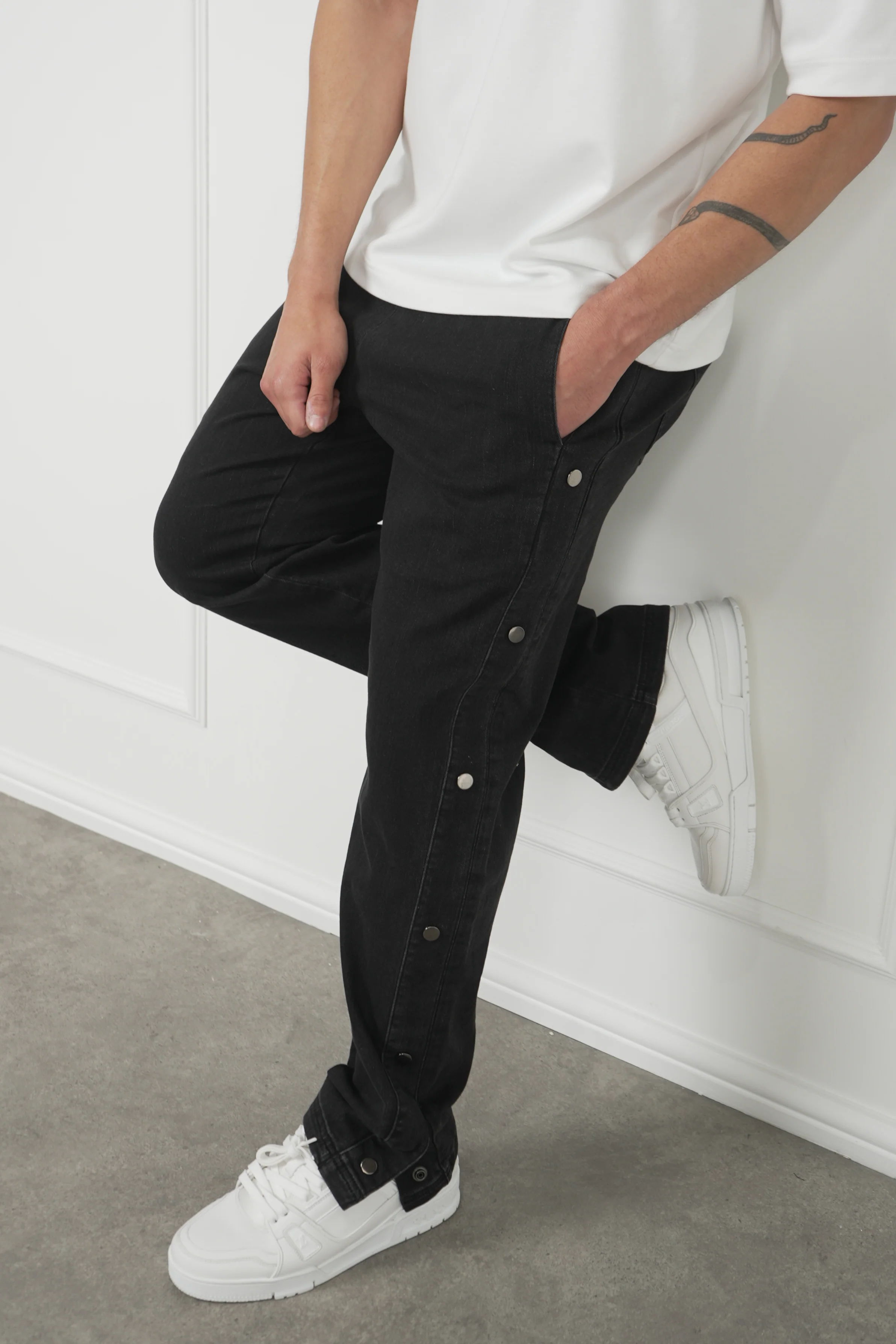 Denim Popper Cargo Pant - Washed Black