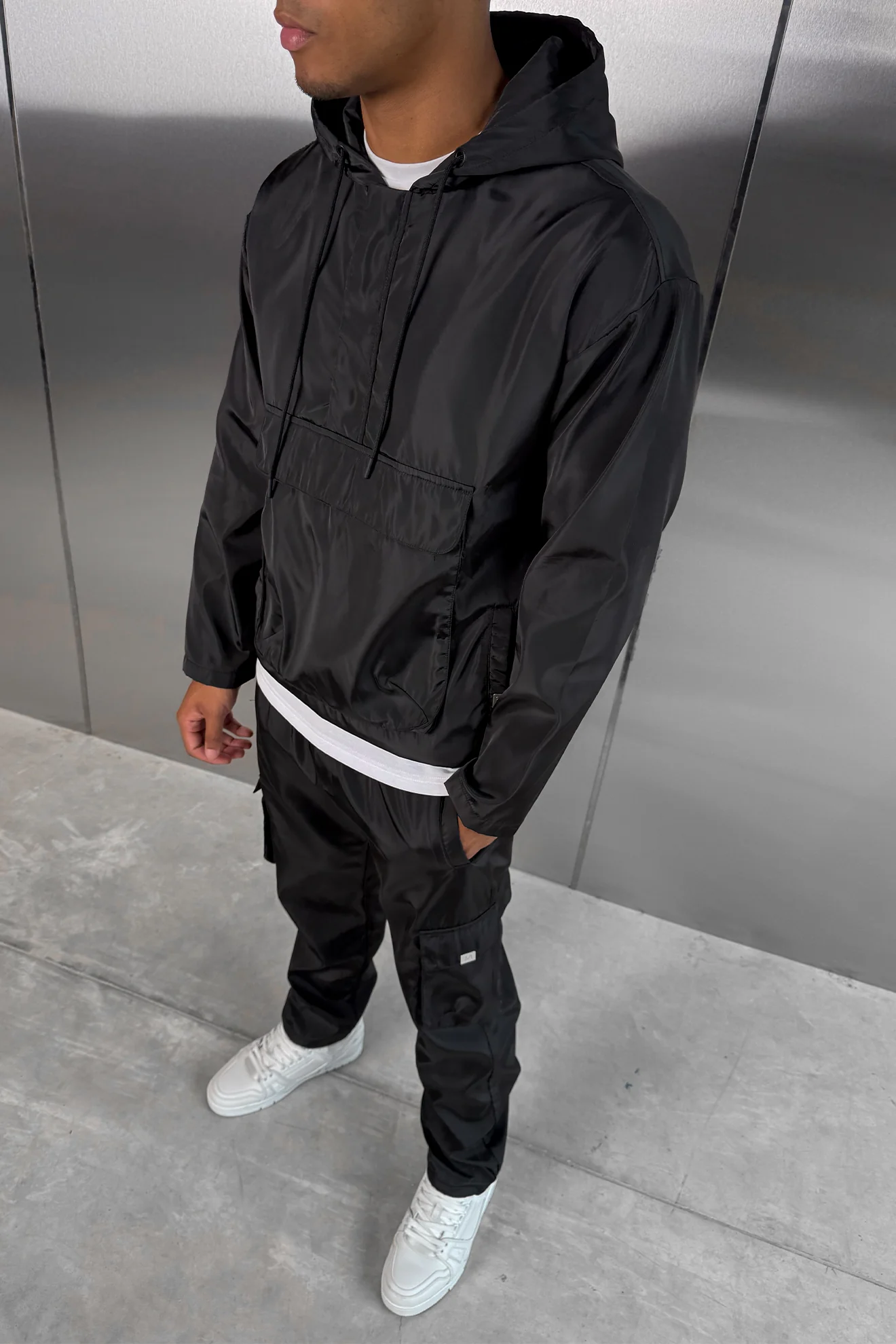 Matte Nylon Pullover Jacket - Black - Image 5