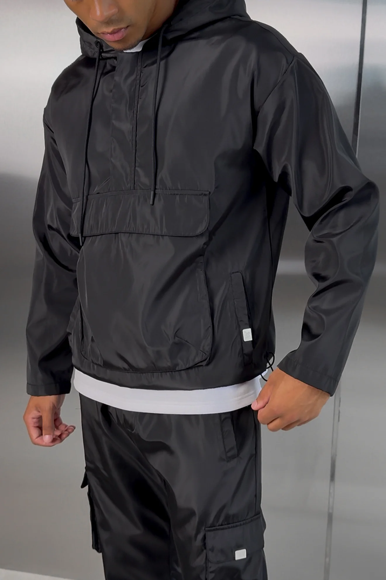 Matte Nylon Pullover Jacket - Black - Image 6