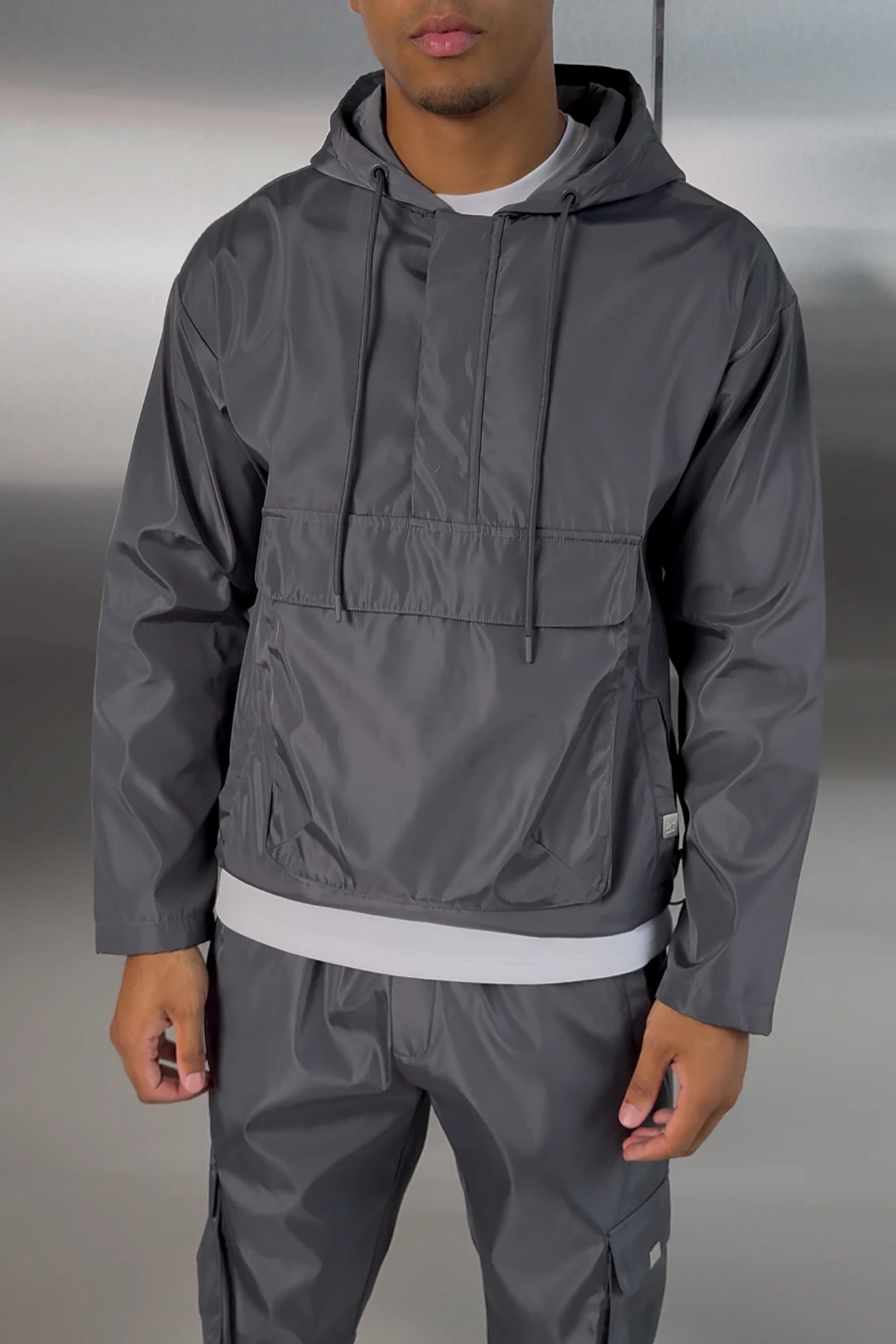Matte Nylon Pullover Jacket - Charcoal - Image 4