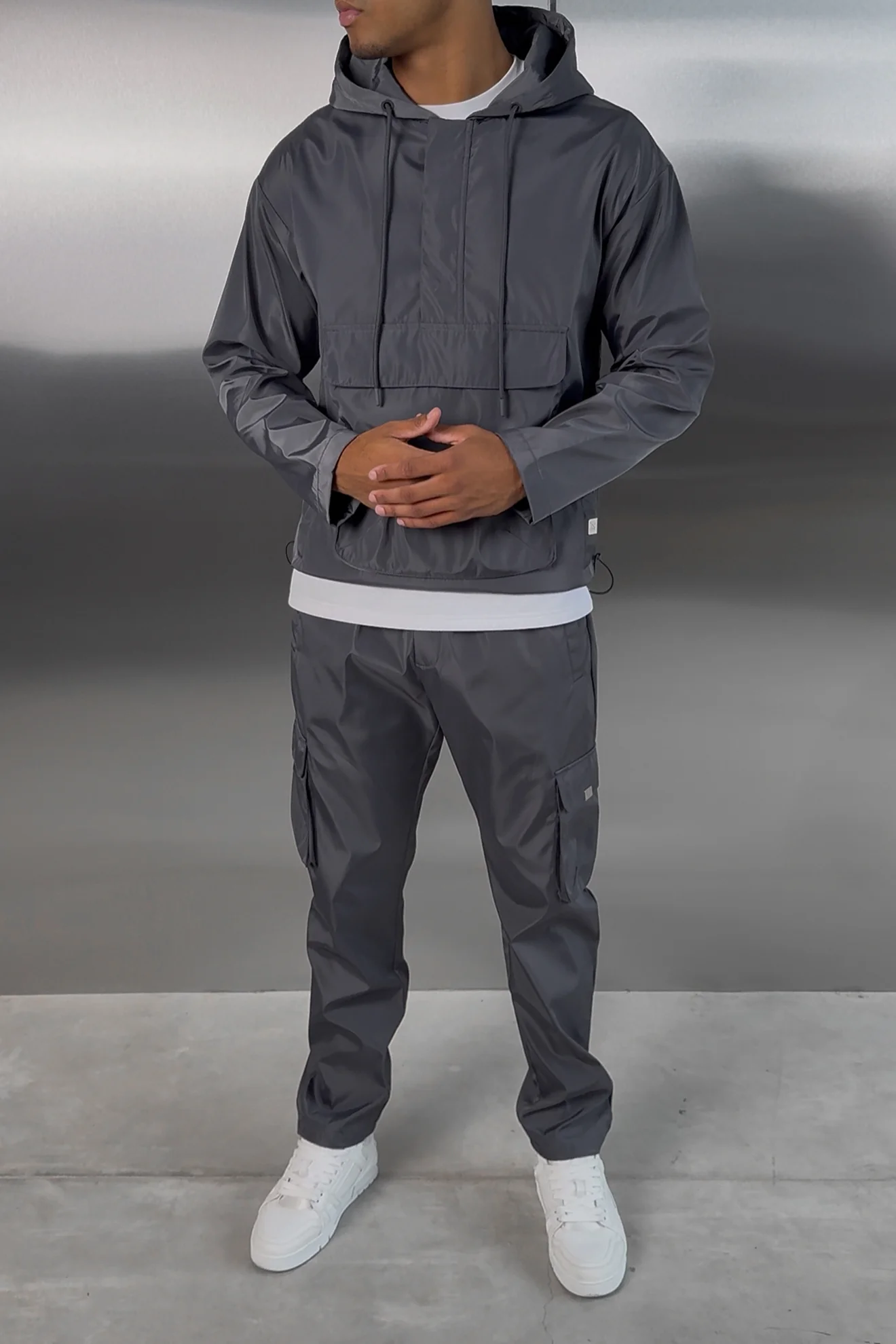 Matte Nylon Pullover Jacket - Charcoal - Image 5