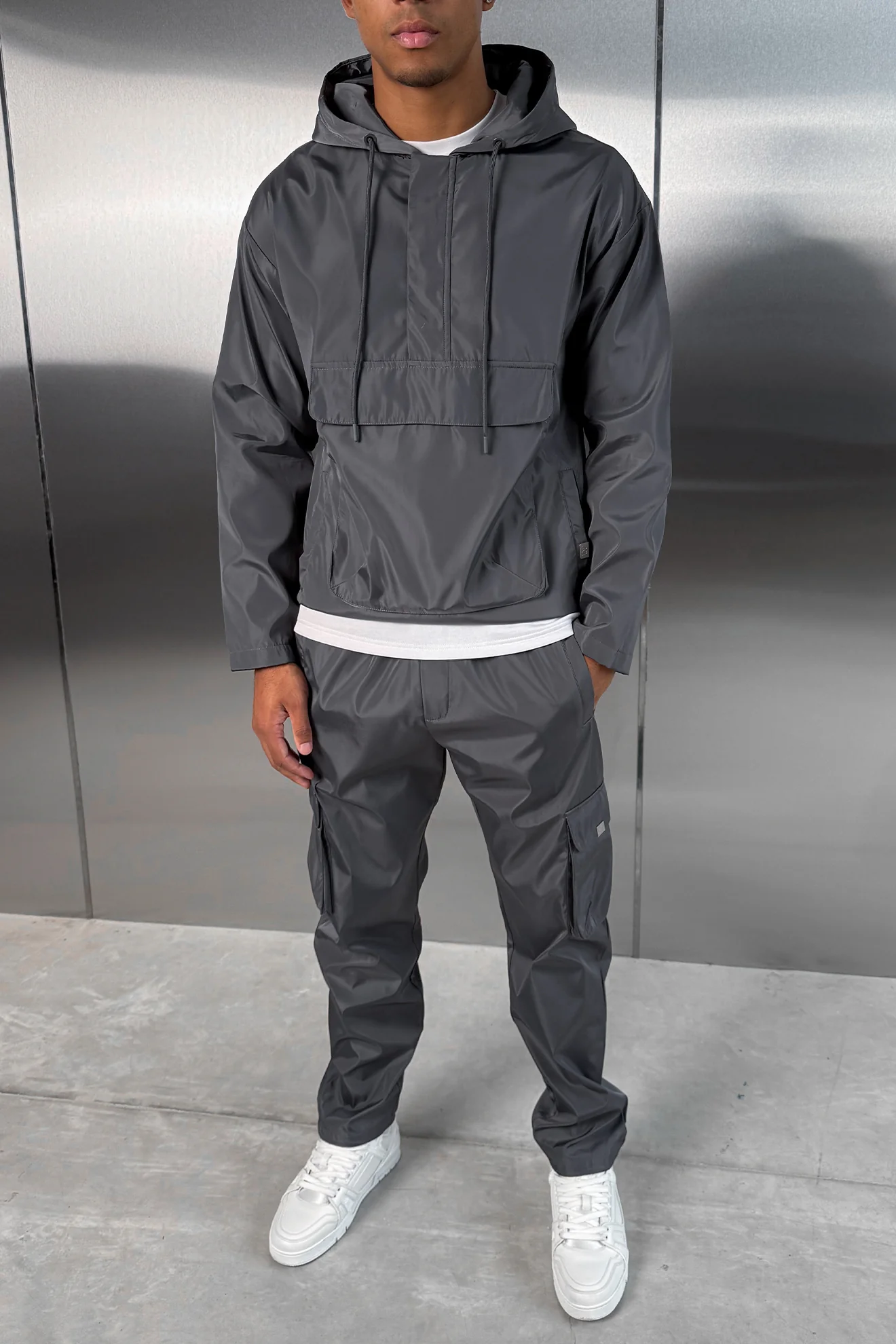 Matte Nylon Pullover Jacket - Charcoal - Image 6
