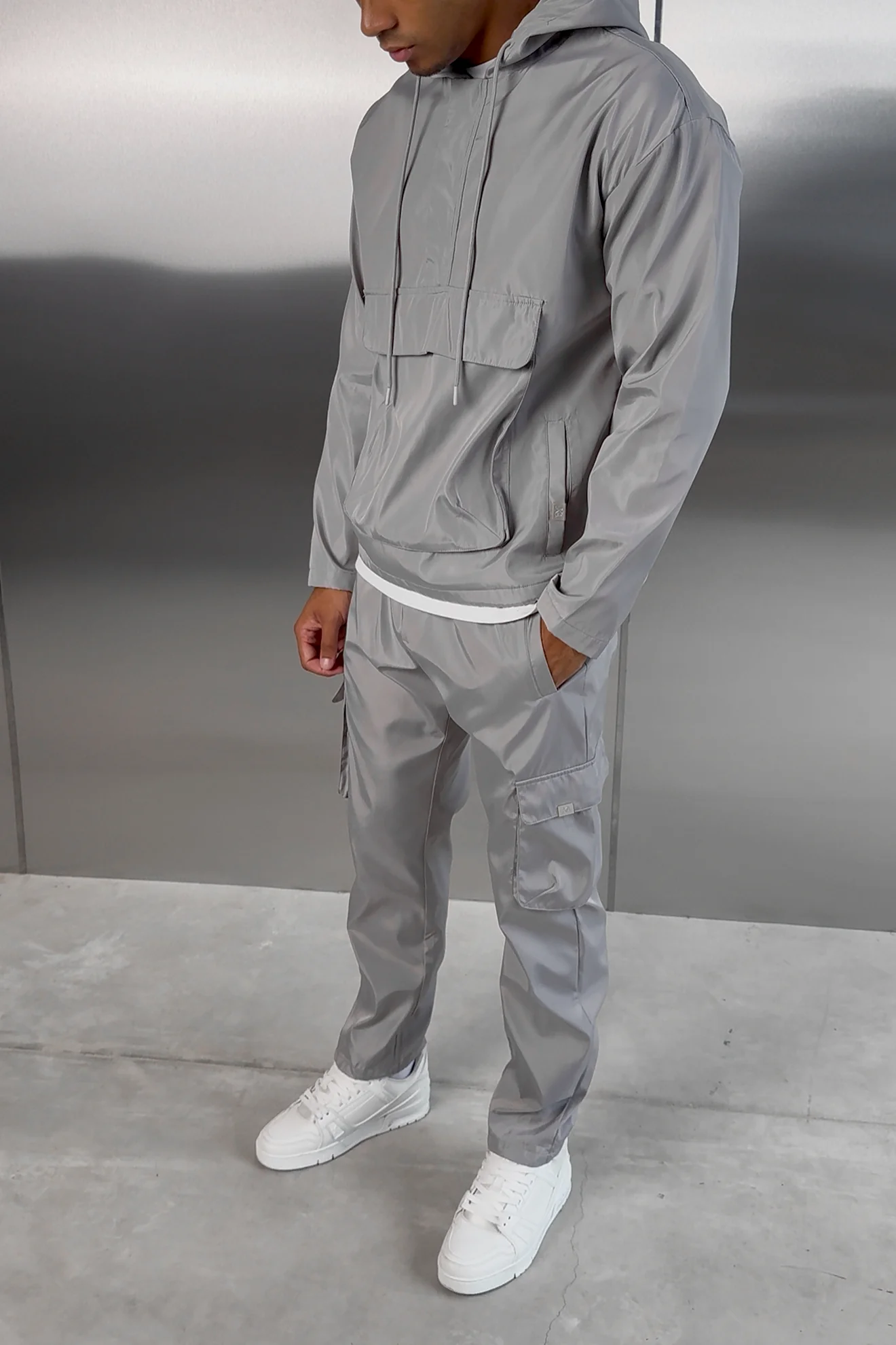Matte Nylon Pullover Jacket - Light Grey - Image 5