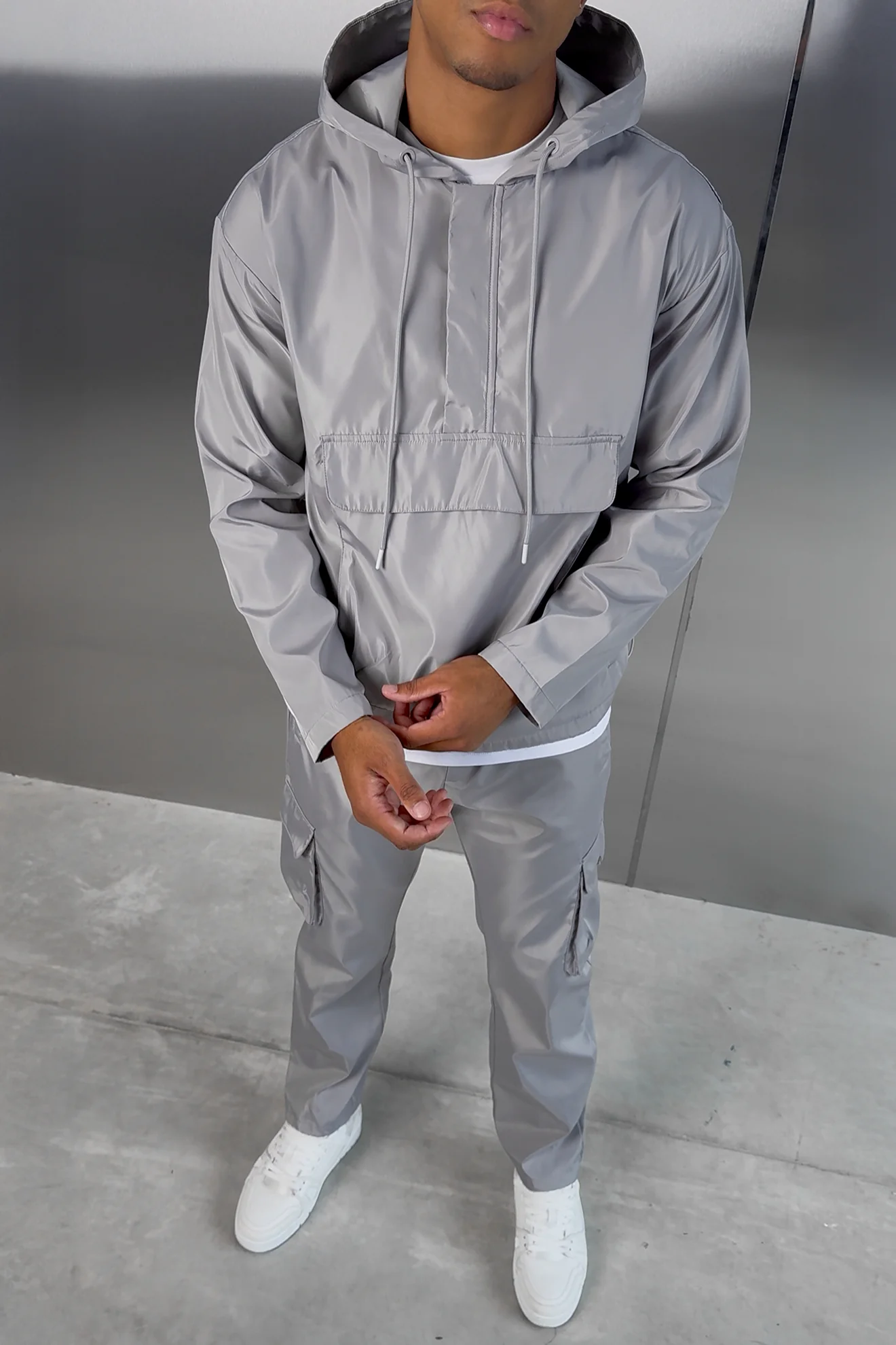 Matte Nylon Pullover Jacket - Light Grey - Image 6