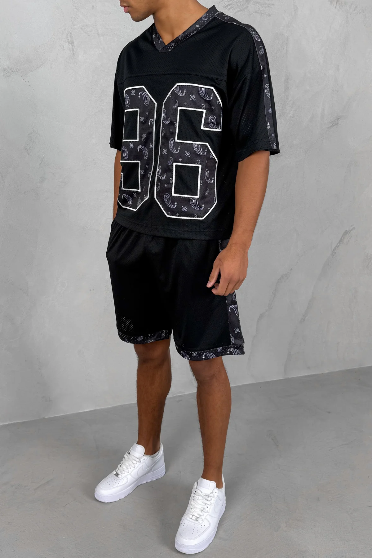 Paisley Boxy Mesh Jersey - Black - Image 2