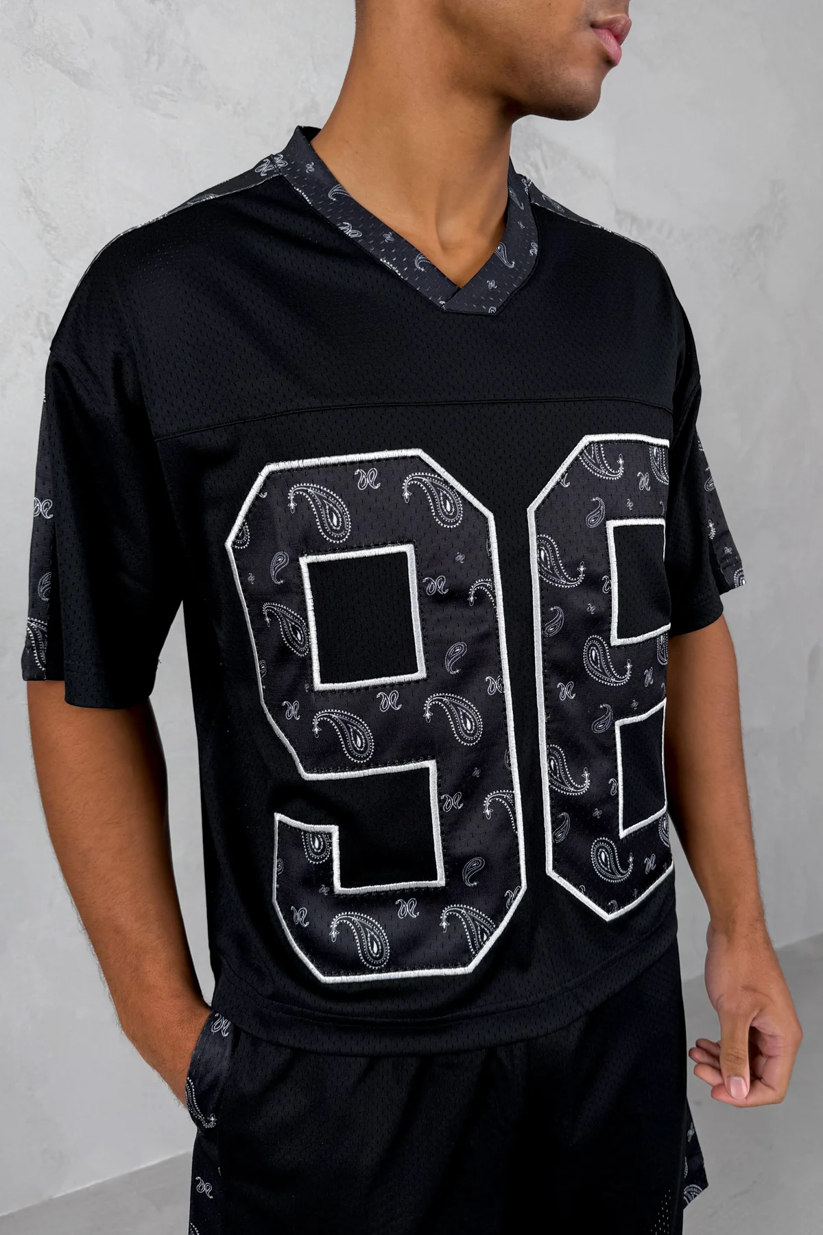 Paisley Boxy Mesh Jersey - Black - Image 3