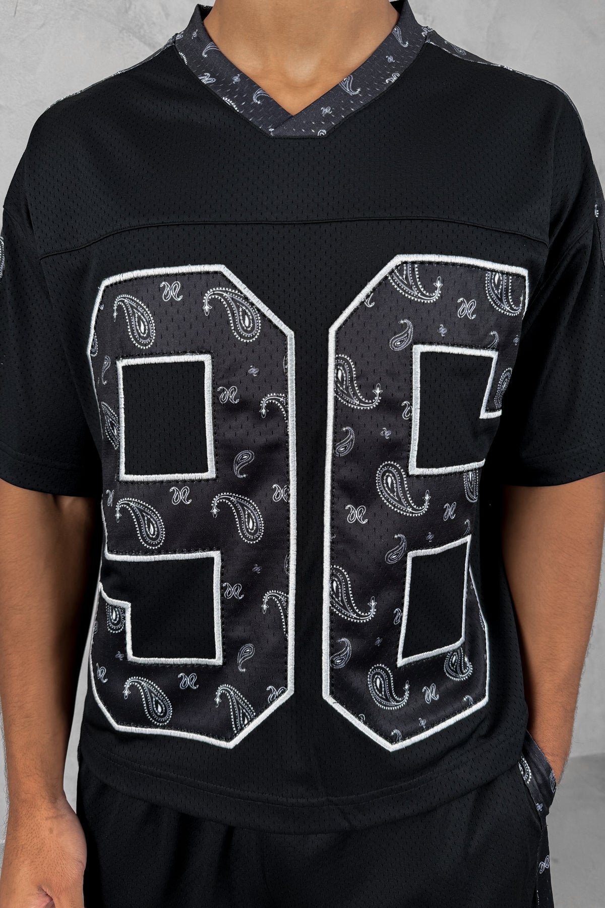 Paisley Boxy Mesh Jersey - Black - Image 5