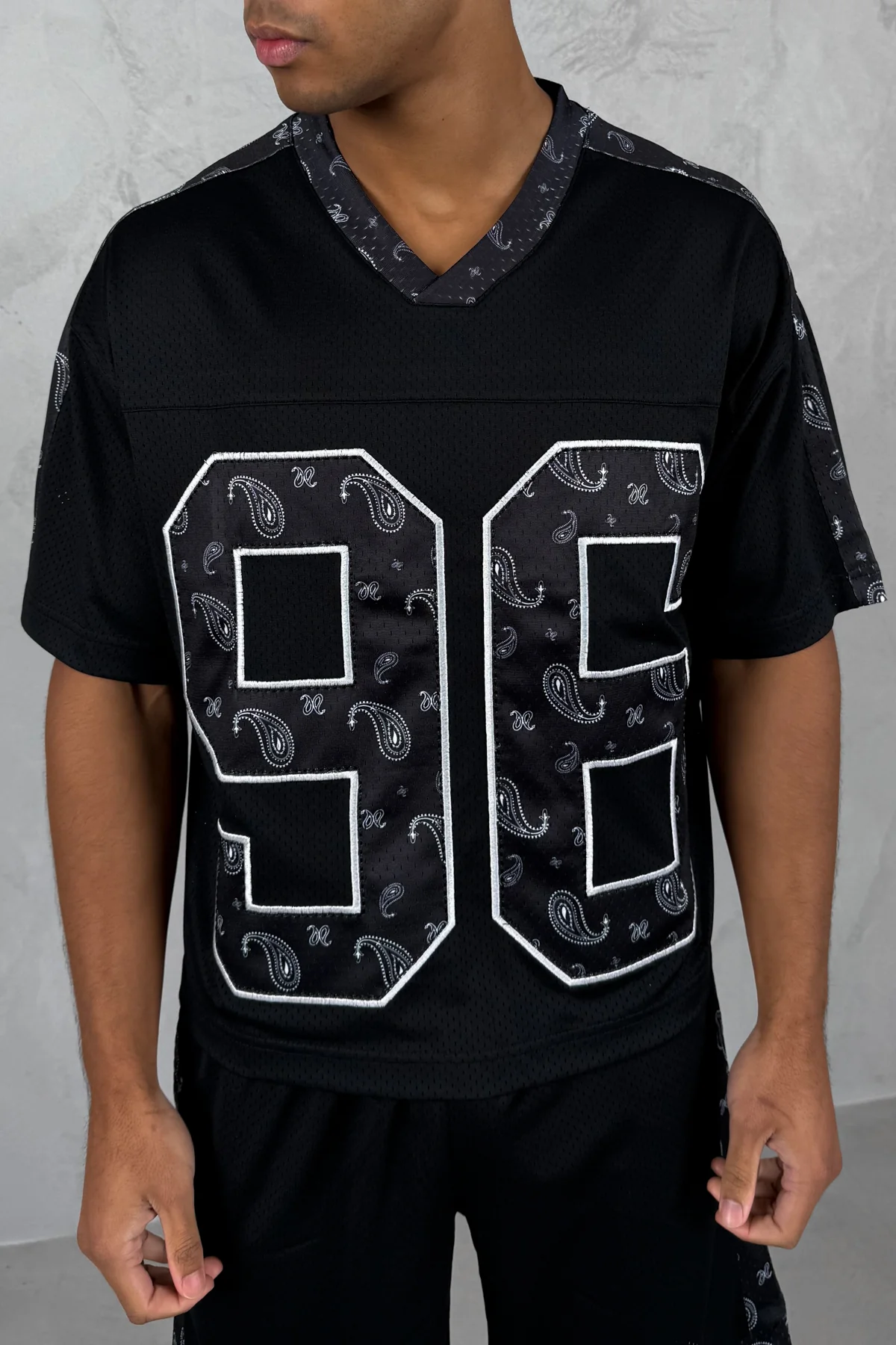Paisley Boxy Mesh Jersey - Black - Image 6
