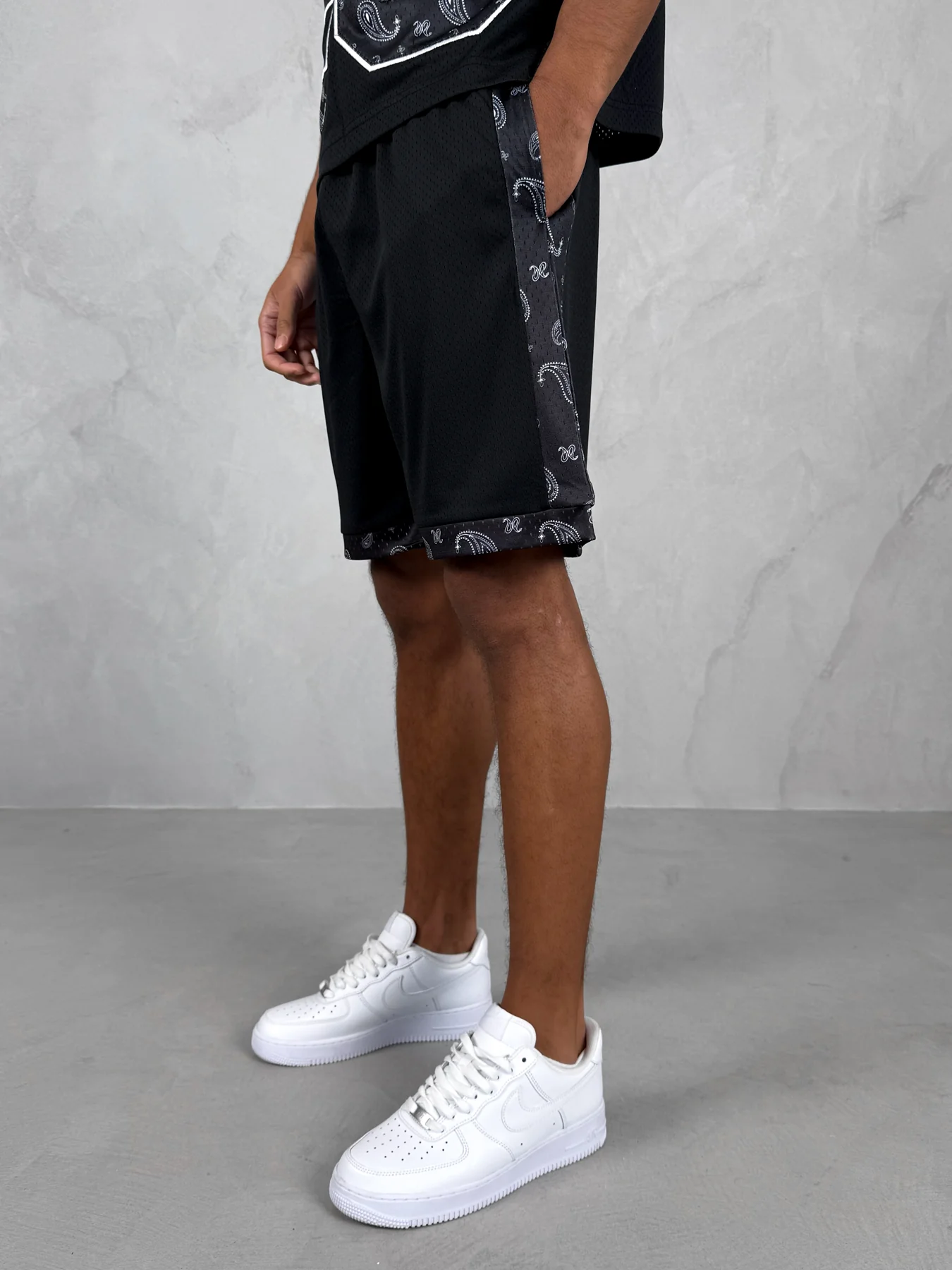 Paisley Mesh Shorts - Black - Image 4