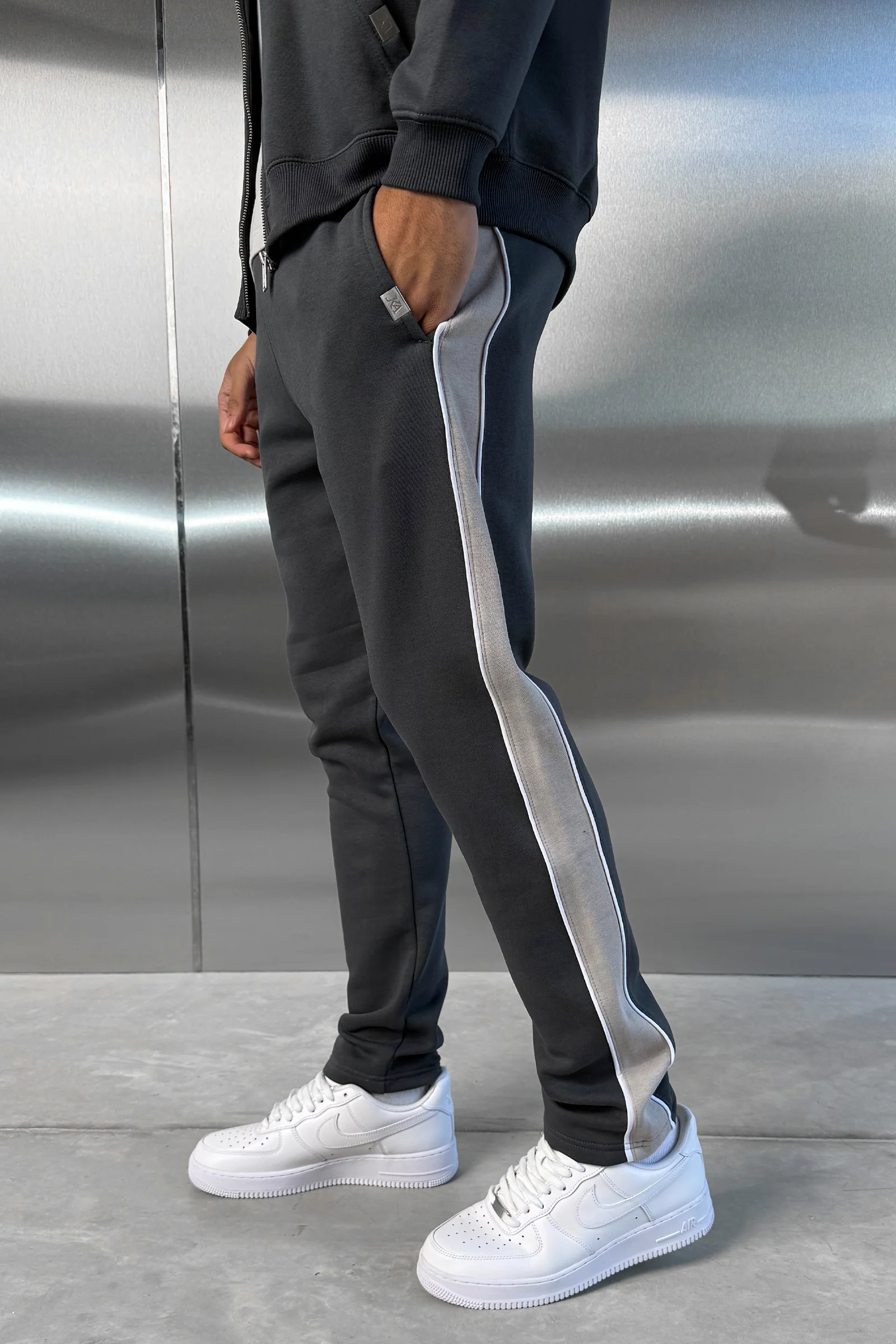 Panelled Straight Leg Jogger - Charcoal - Image 3