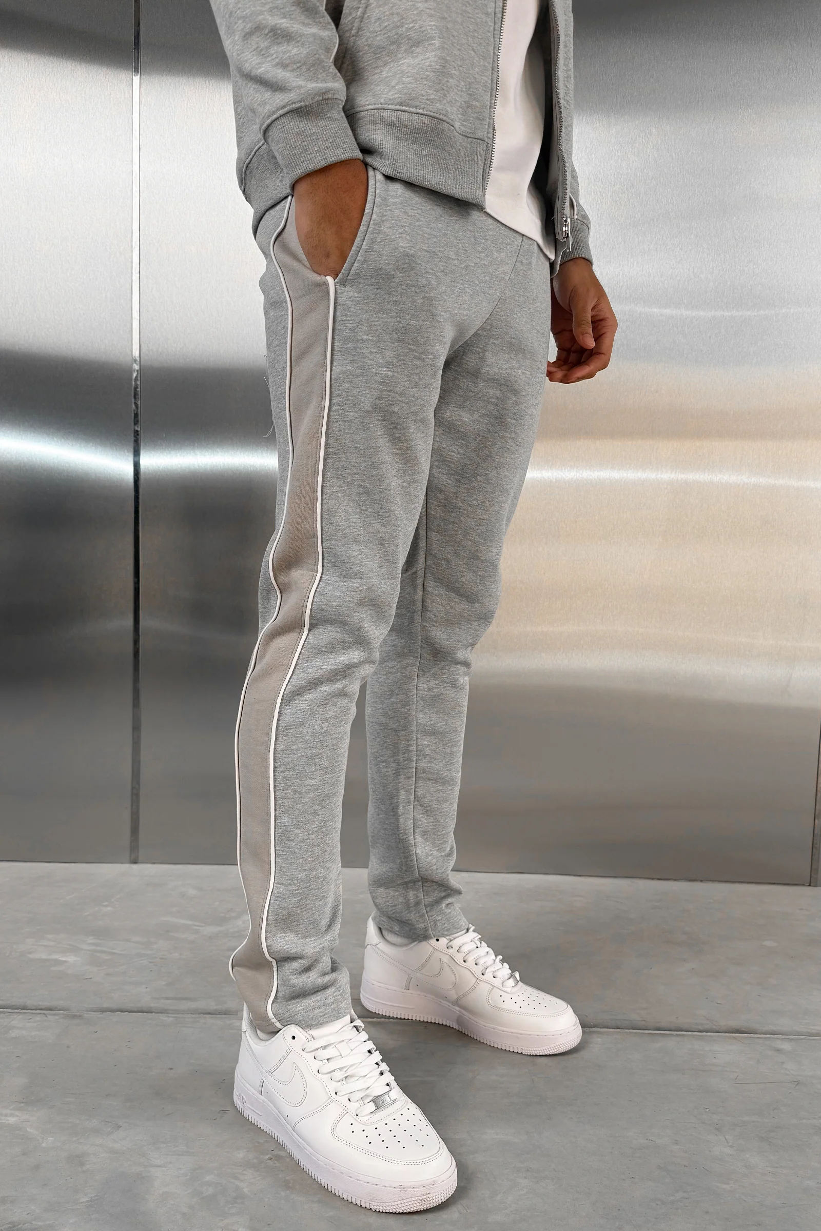 Panelled Straight Leg Jogger - Grey Marl - Image 3