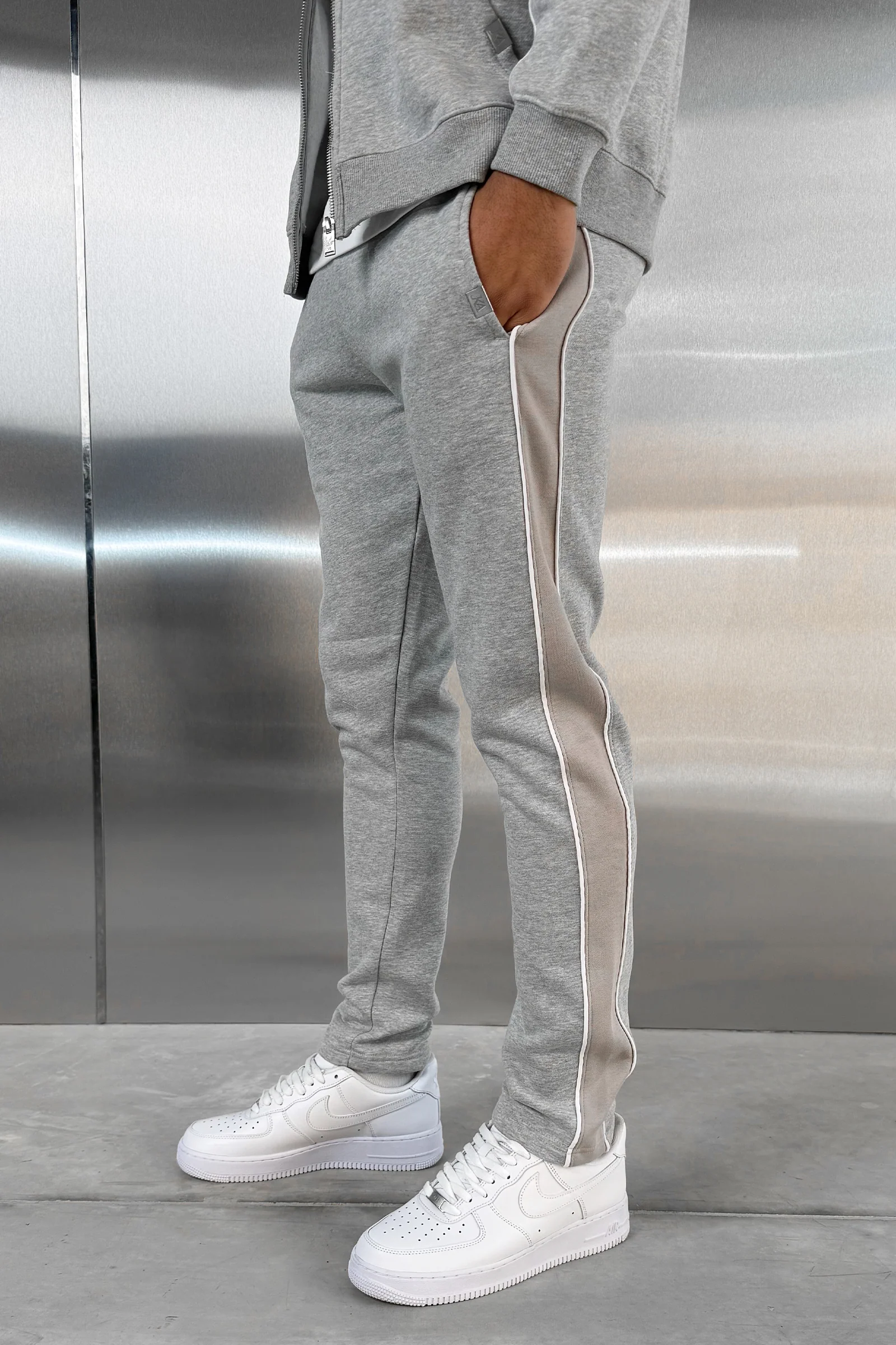 Panelled Straight Leg Jogger - Grey Marl - Image 4