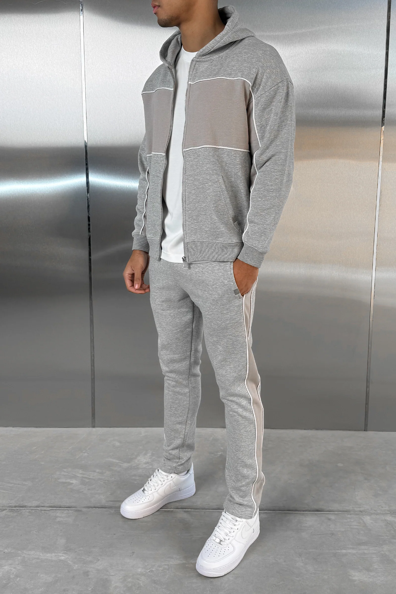 Panelled Straight Leg Jogger - Grey Marl - Image 5