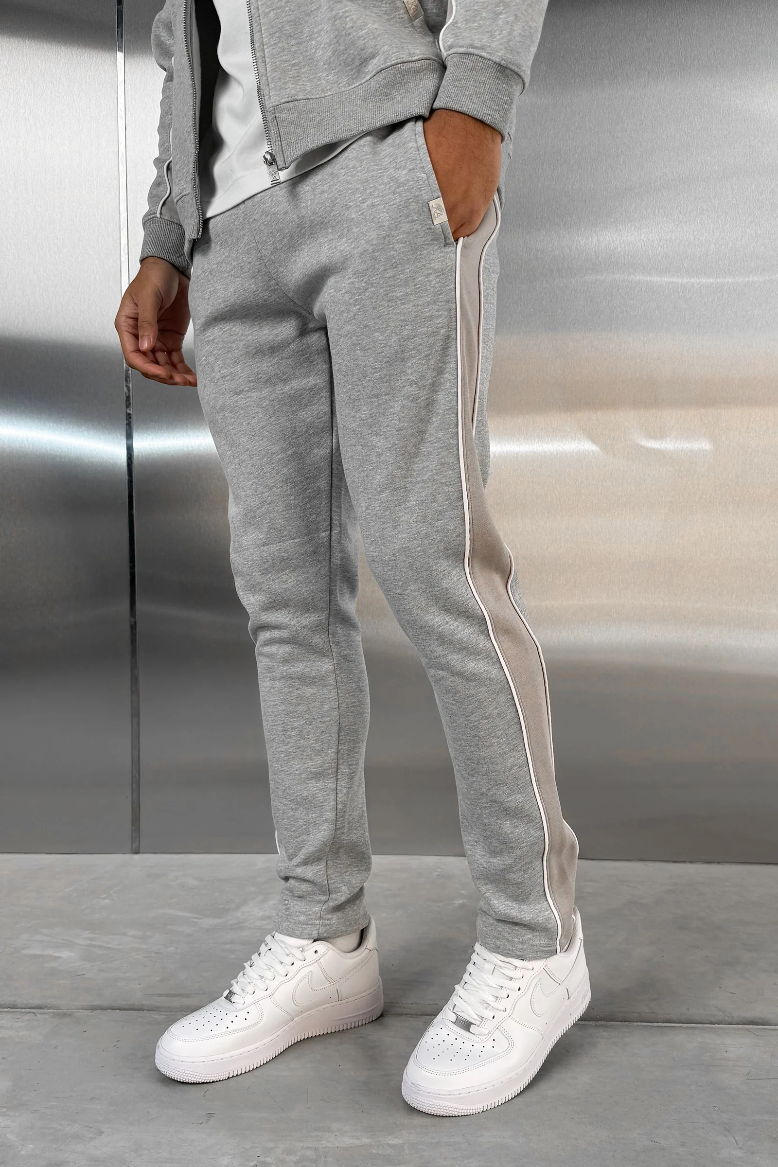 Panelled Straight Leg Jogger - Grey Marl - Image 6