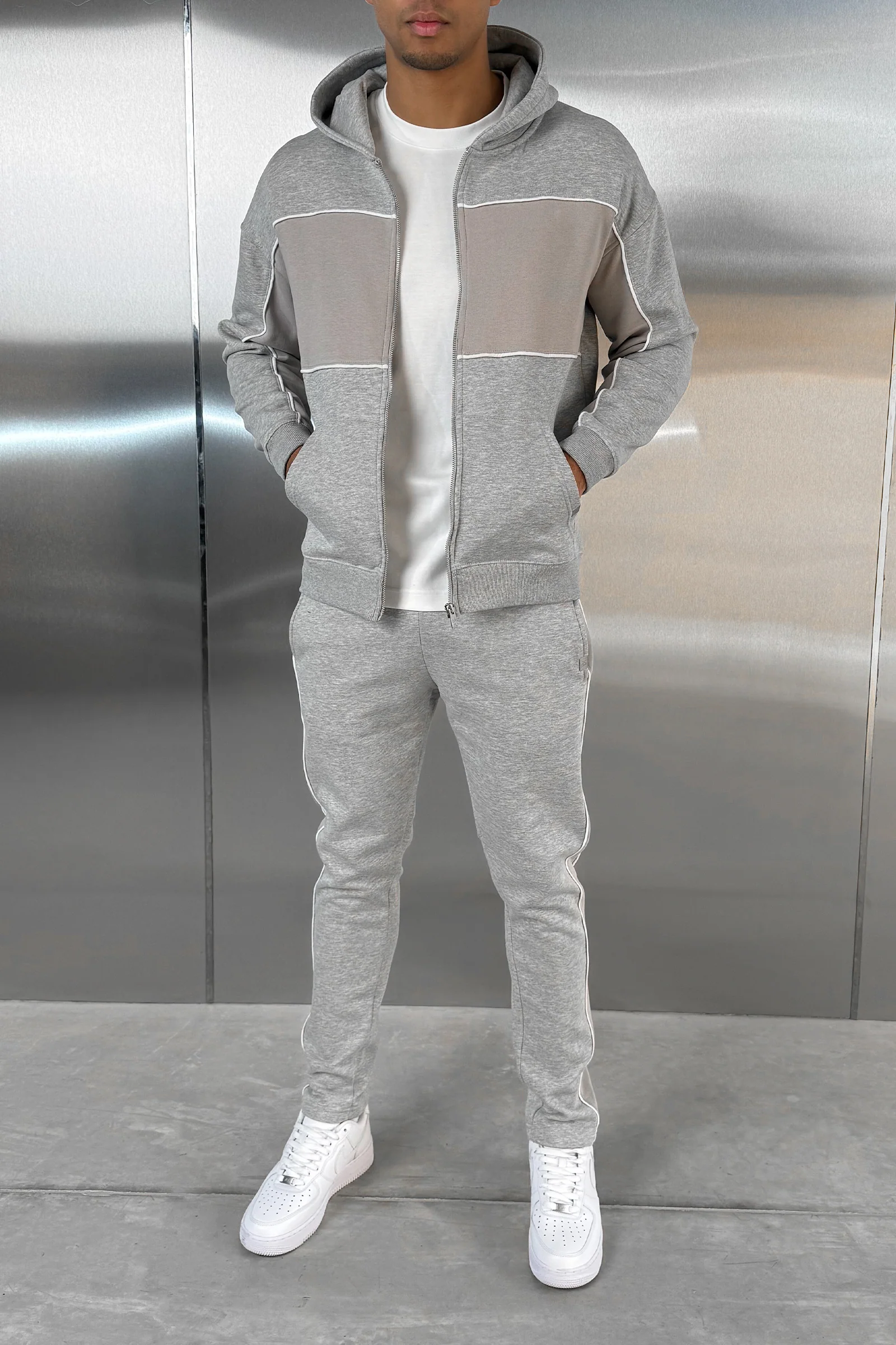 Panelled Straight Leg Jogger - Grey Marl - Image 8