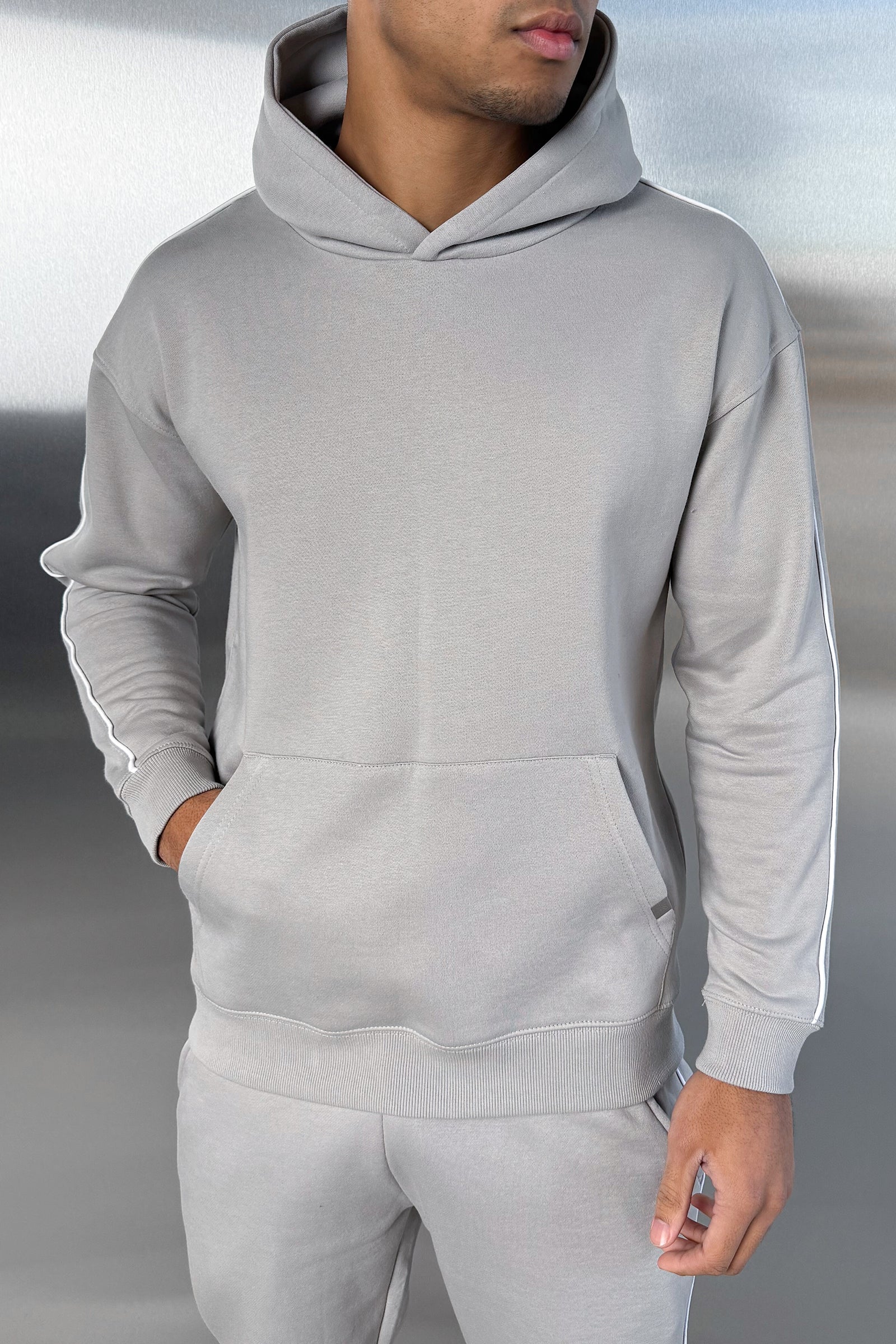 Piping Detail Hoodie - Grey - Image 10