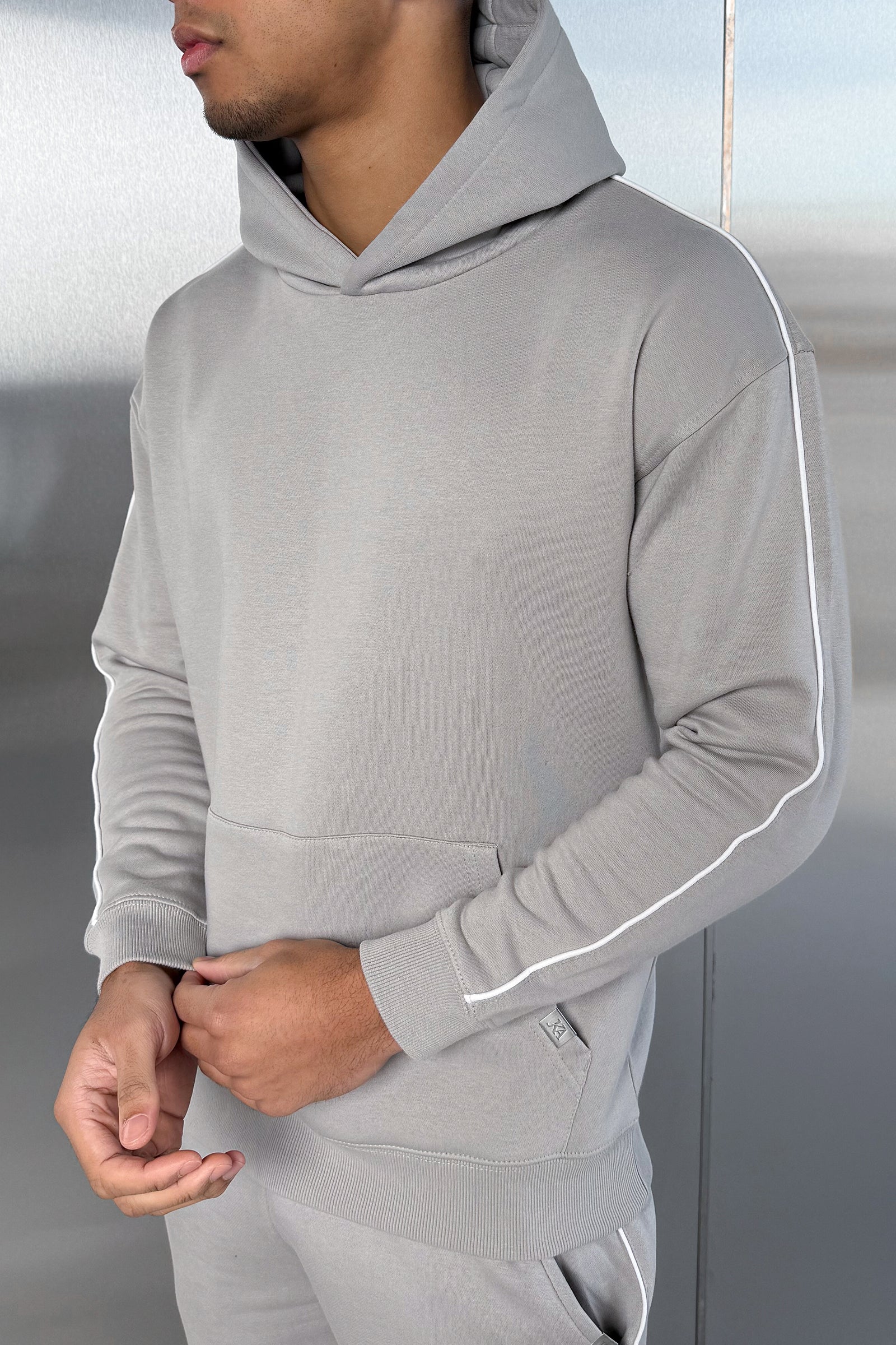 Piping Detail Hoodie - Grey - Image 2