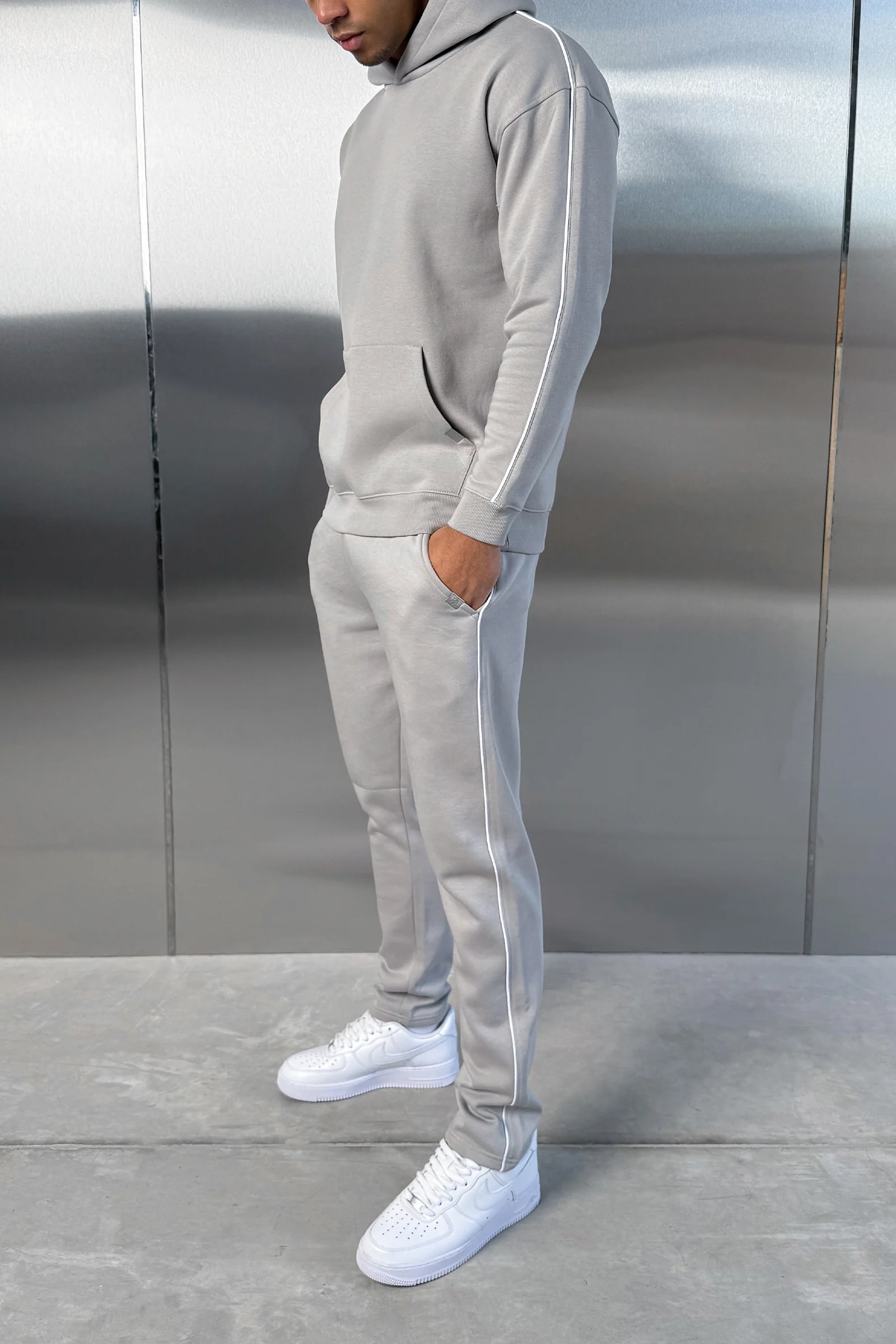 Piping Detail Hoodie - Grey - Image 6