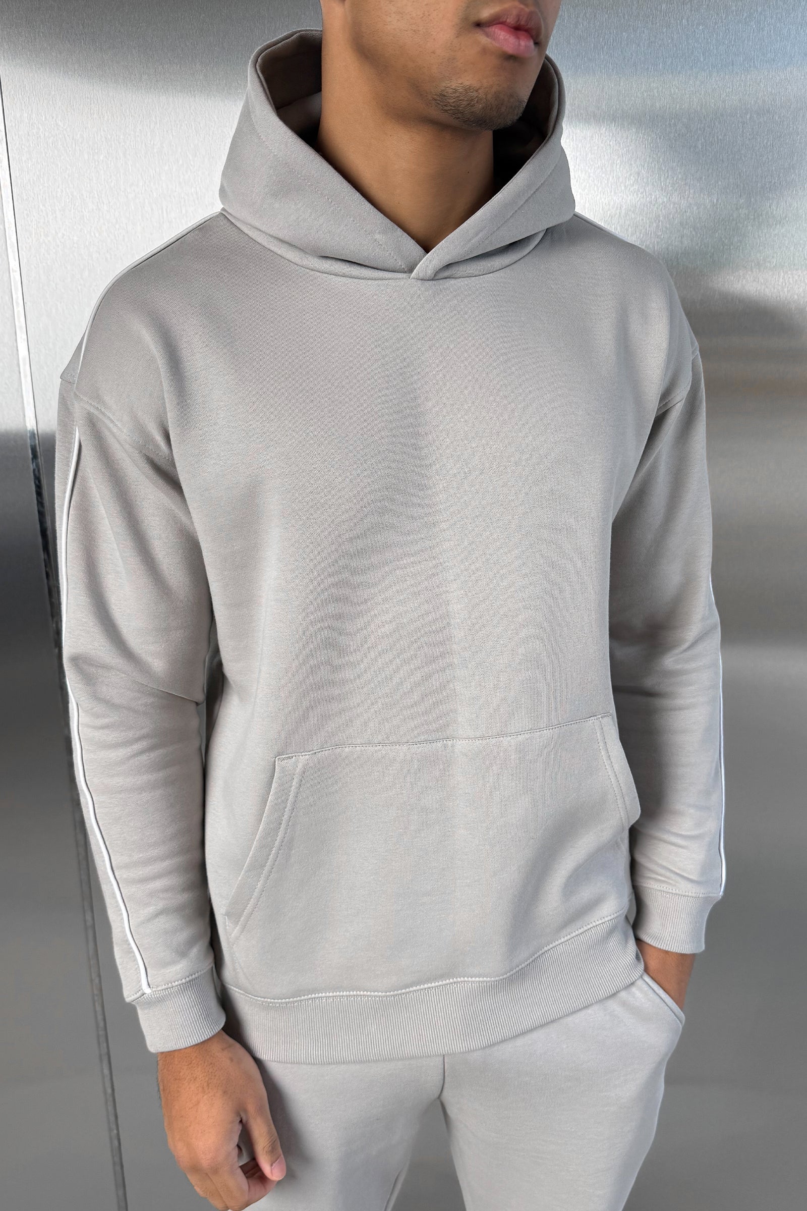 Piping Detail Hoodie - Grey - Image 7