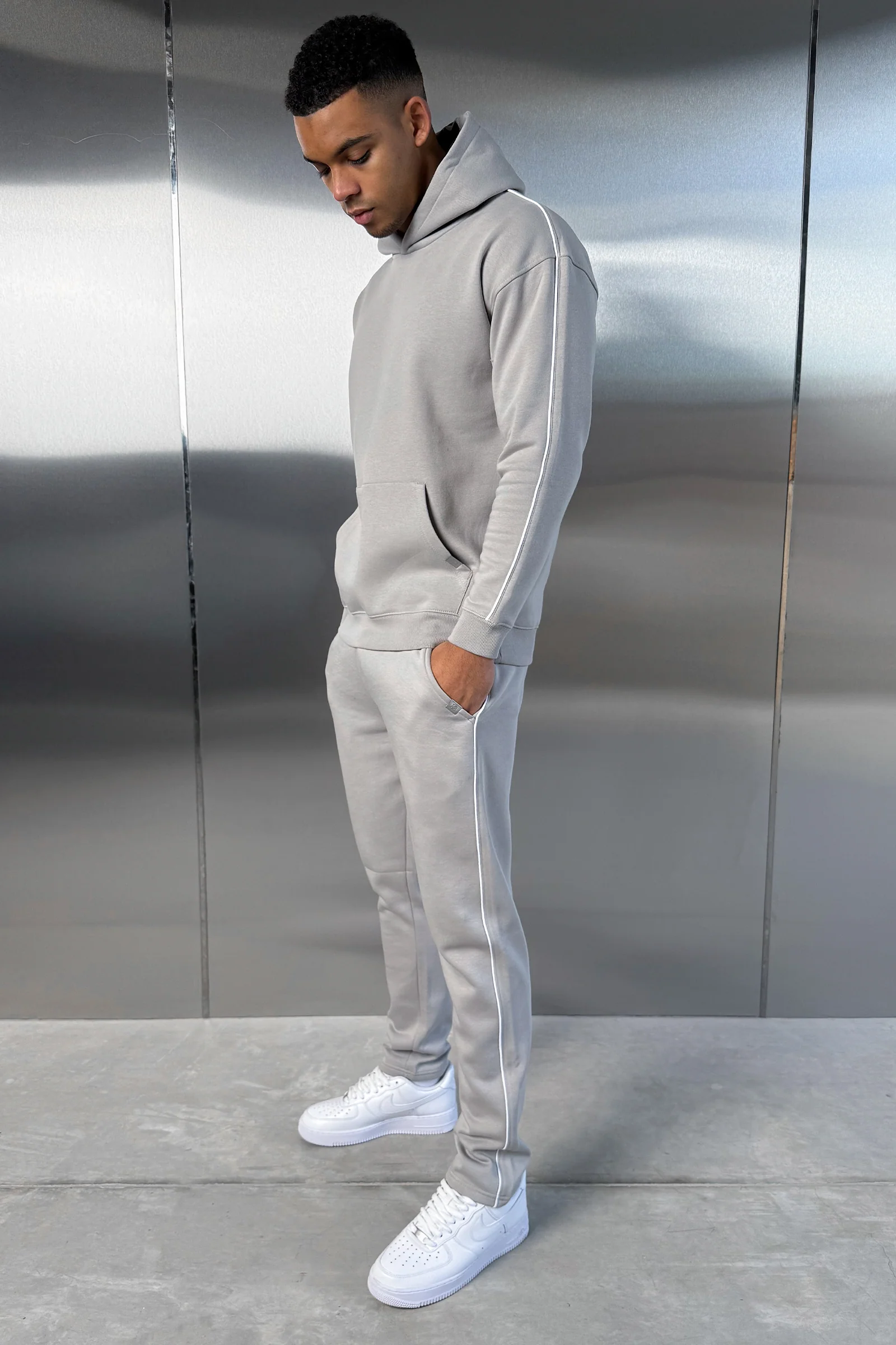 Piping Detail Hoodie - Grey - Image 8