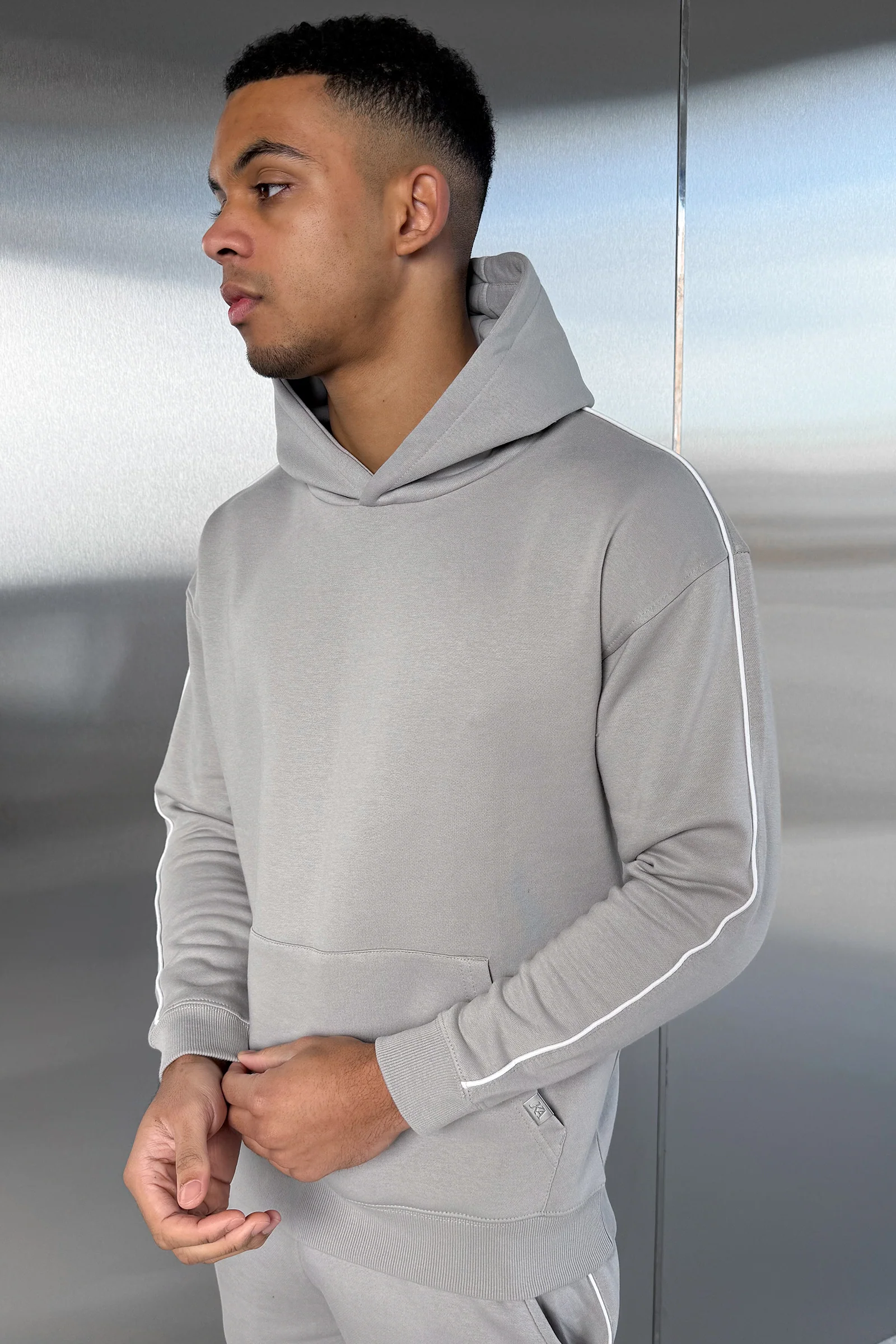 Piping Detail Hoodie - Grey - Image 9