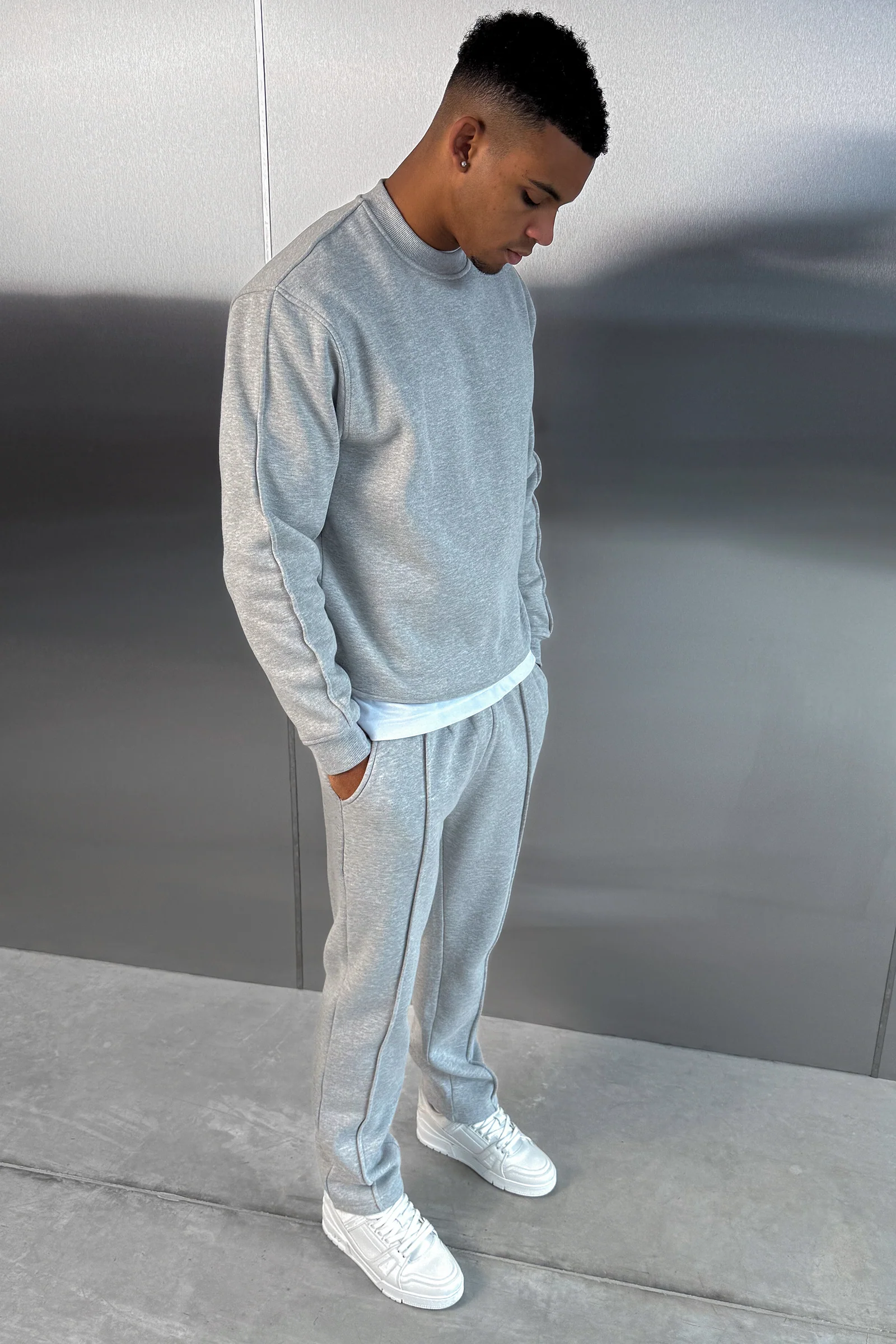 Relaxed Pintuck Joggers - Grey Marl - Image 6