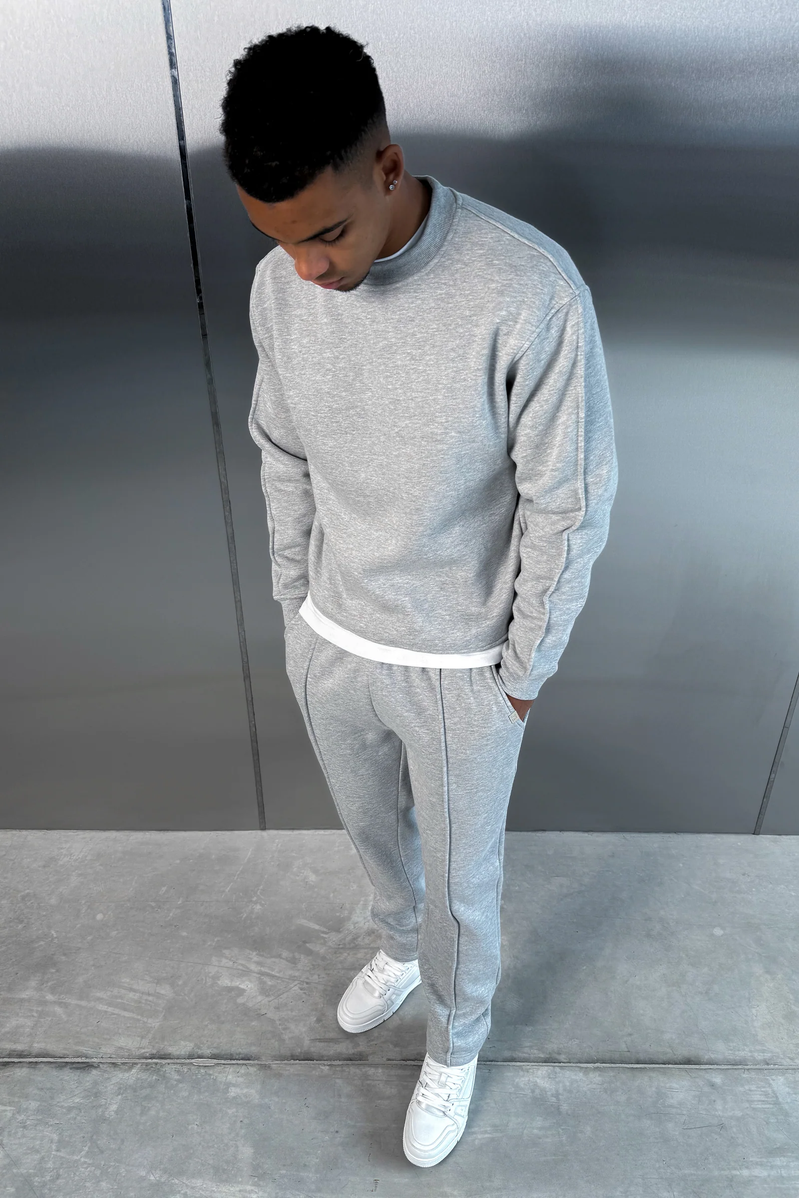 Relaxed Pintuck Joggers - Grey Marl - Image 7