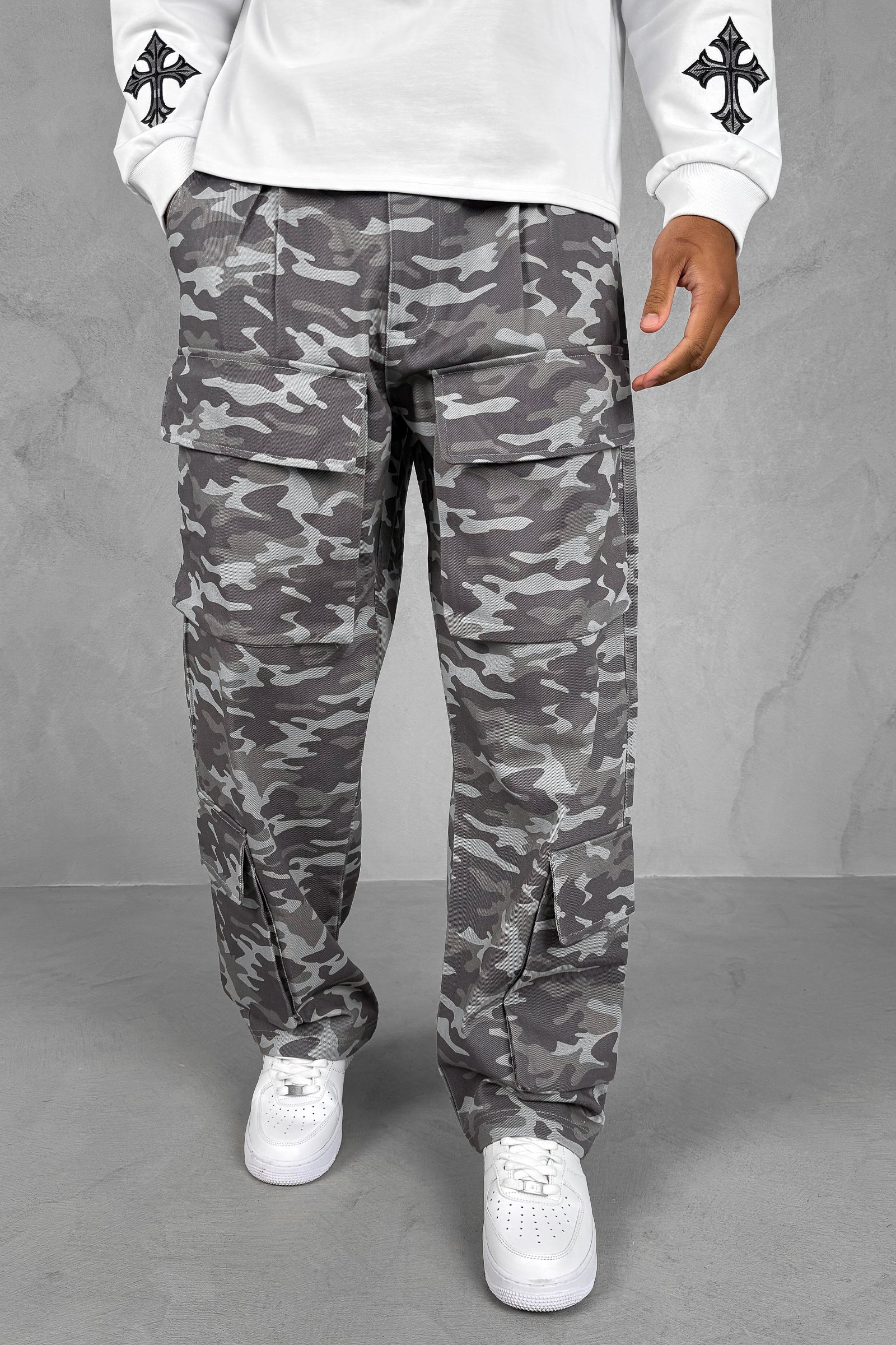 Relaxed Camo Denim Cargo Pant - Grey Camo - Image 8