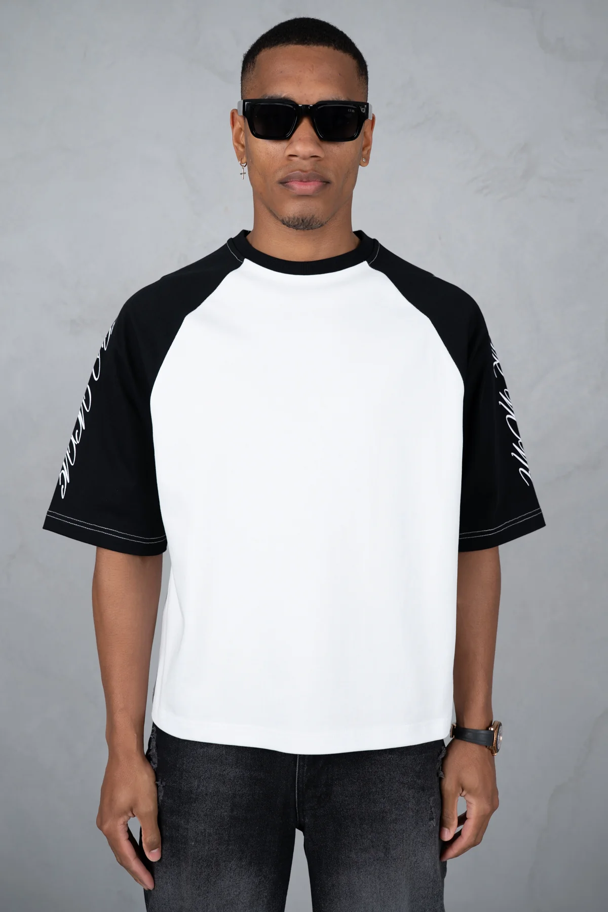 Scripture Raglan Boxy T-Shirt - White/Black - Image 3